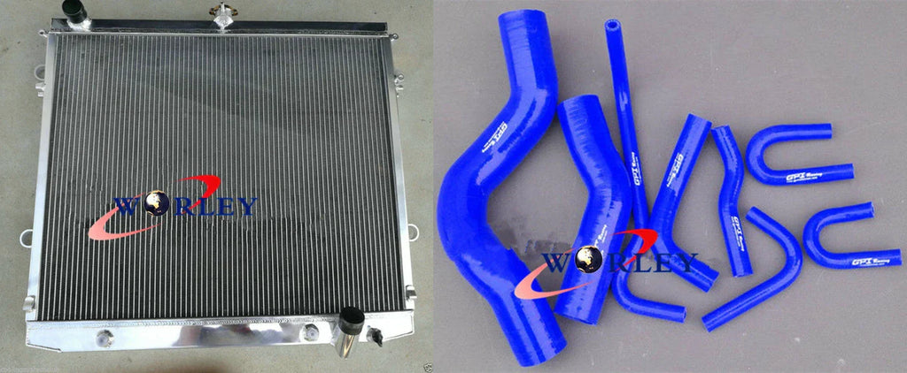 2 Row Aluminum Radiator + Blue Hose for Land Cruiser VDJ200 4.5TD V8 Diesel (07-15)
