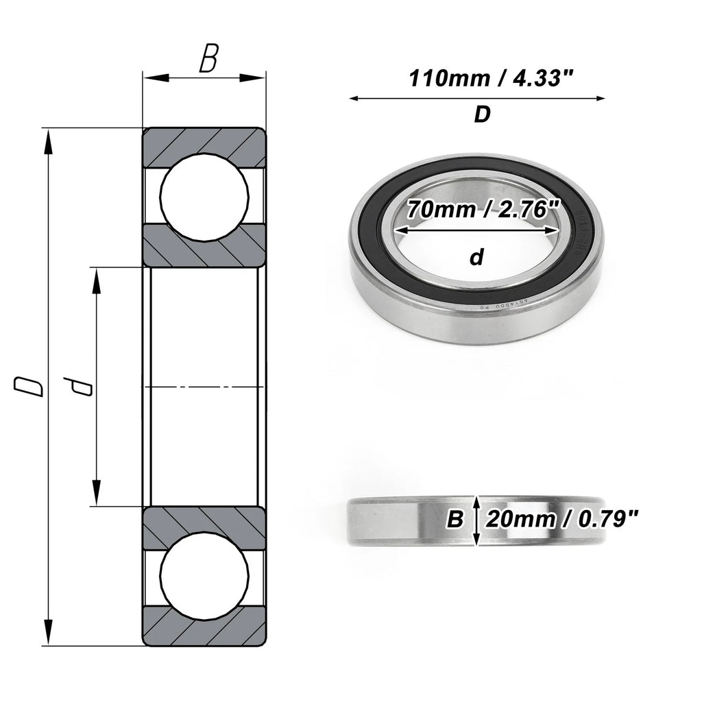 Deep Groove Ball Bearing 6014DDU for Scooter Skateboard Wheel (P0)