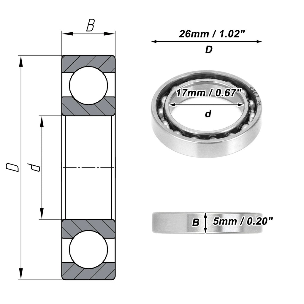 Deep Groove Ball Bearing 17x26x5mm for Scooter Skateboard (6803)