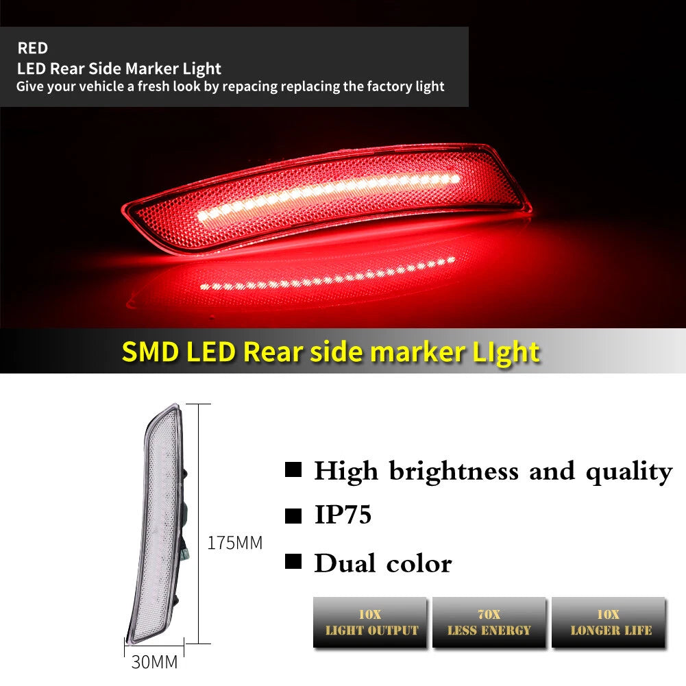 Set of 4 Clear Red LED Side Marker Lights for Chevy Camaro (2016–2023)