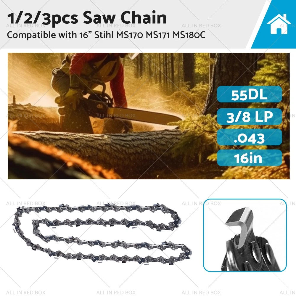 16 Inch Chainsaw Chain 55DL 3/8 LP 043 for Stihl MS180C MS170 MS171 (2000–2023)
