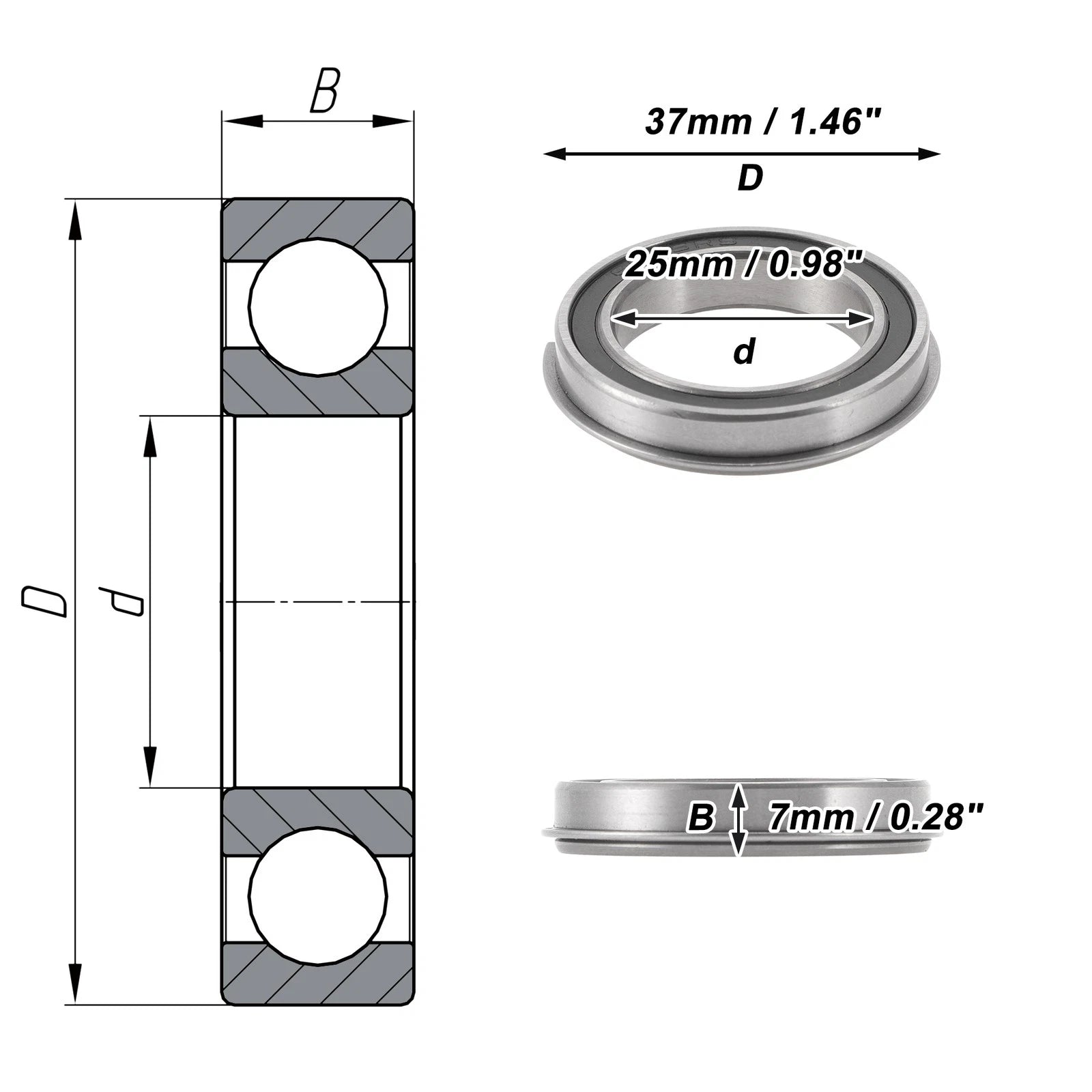 Deep Groove Ball Bearing 6805NR2RS for Scooter Skateboard (25x37x7mm)