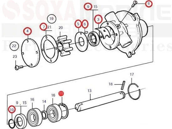 Sea Water Pump Repair Kit for Volvo Penta MD 2001-2003 (21951368)