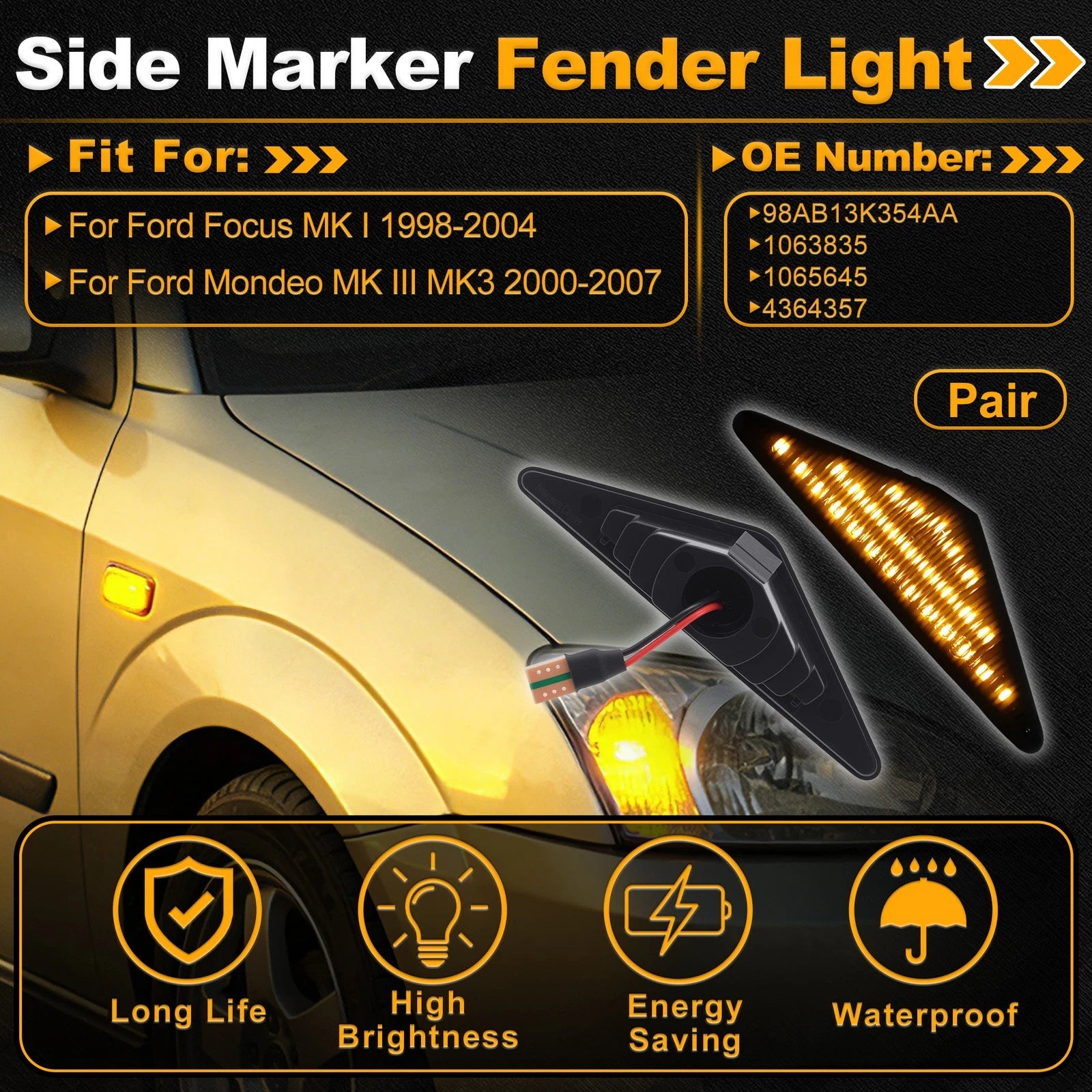Side Marker Fender Light 98AB13K354AA/1063835 for Ford Focus (1998–2004)
