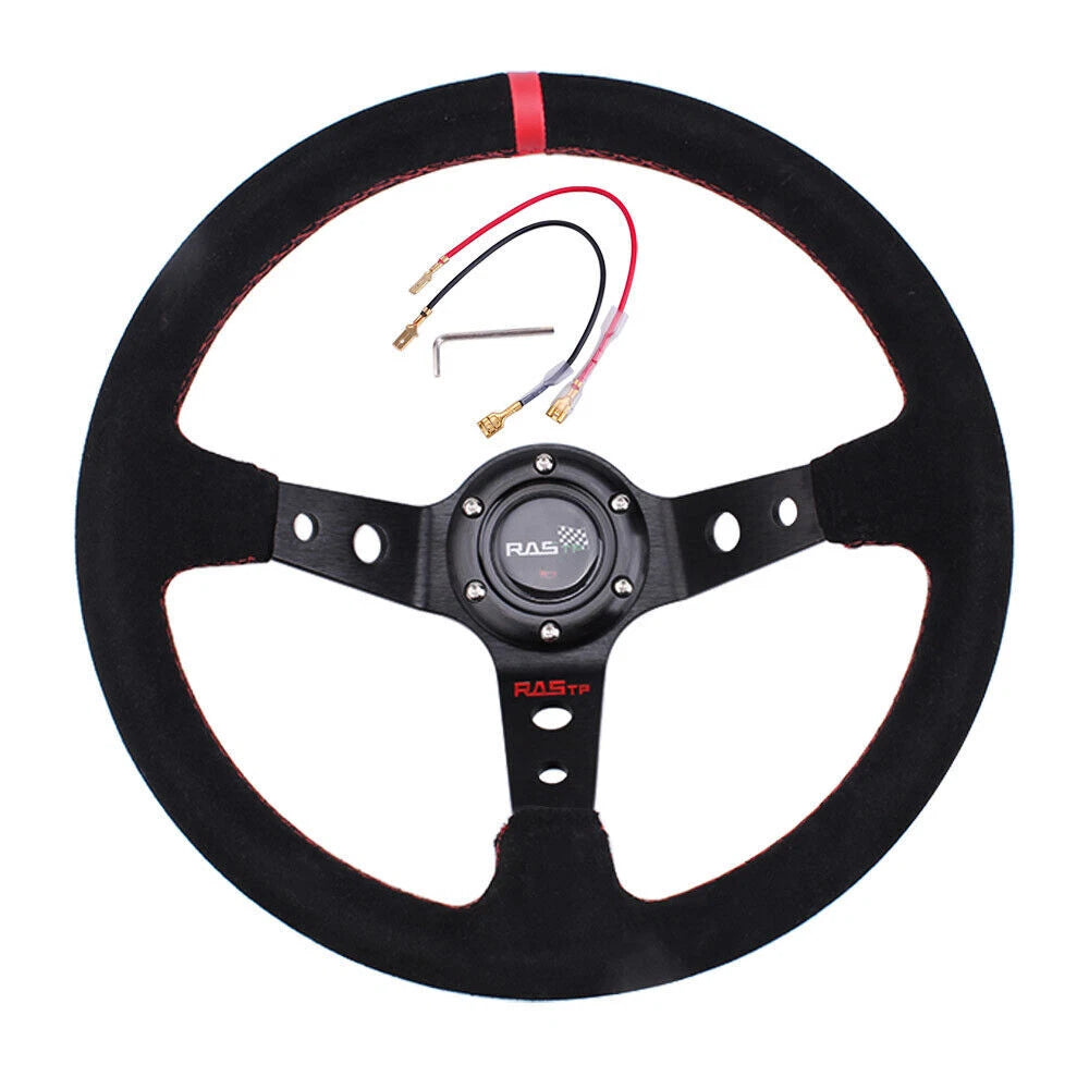 Steering Wheel 345mm Suede Leather Deep Dish for Universal Fit (Racing)