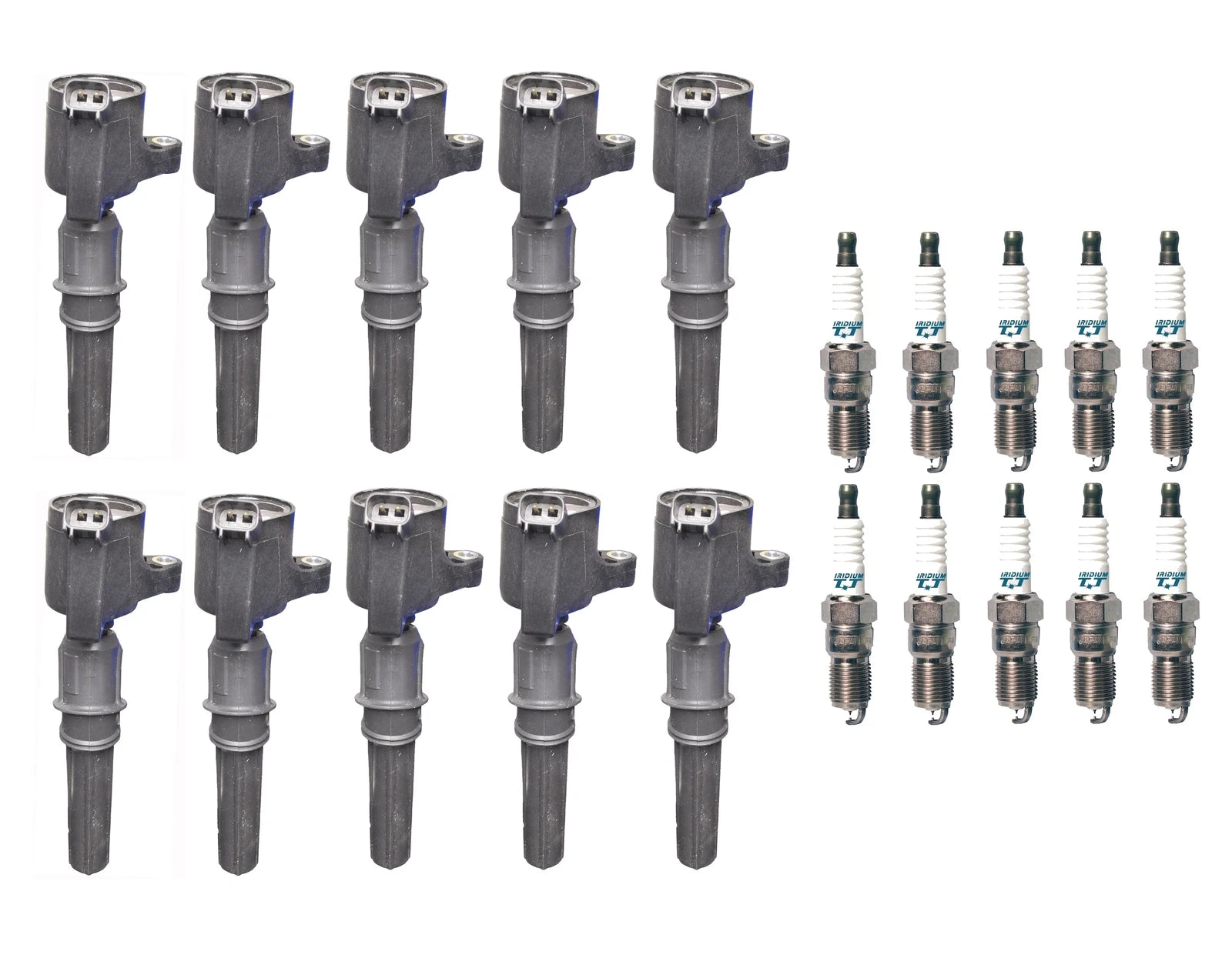 Set of 10 Ignition Coils & Iridium TT Spark Plugs for Ford 6.8 V10 (2000–2008)