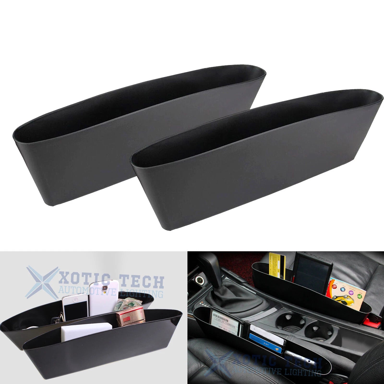 ABS Black Car Seat Space Seam Pouch Bag Storage Organizer Holder (For Accessories)