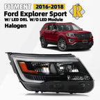 Halogen Headlight w/ LED DRL Black Bezel for Ford Explorer Sport (2016–2018)