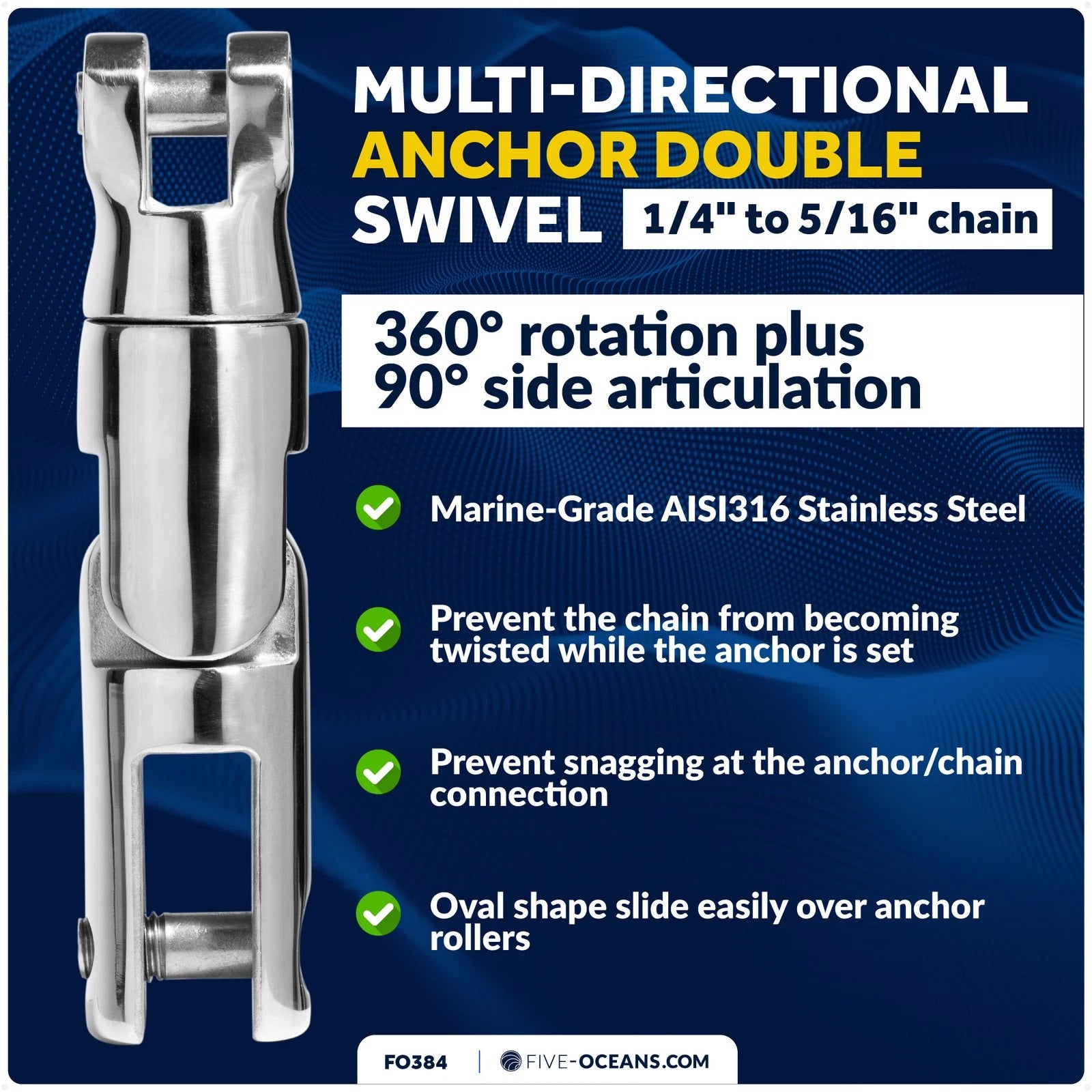 Boat Anchor Chain Swivel Connector for Multidirectional Use (1/4" to 5/16")