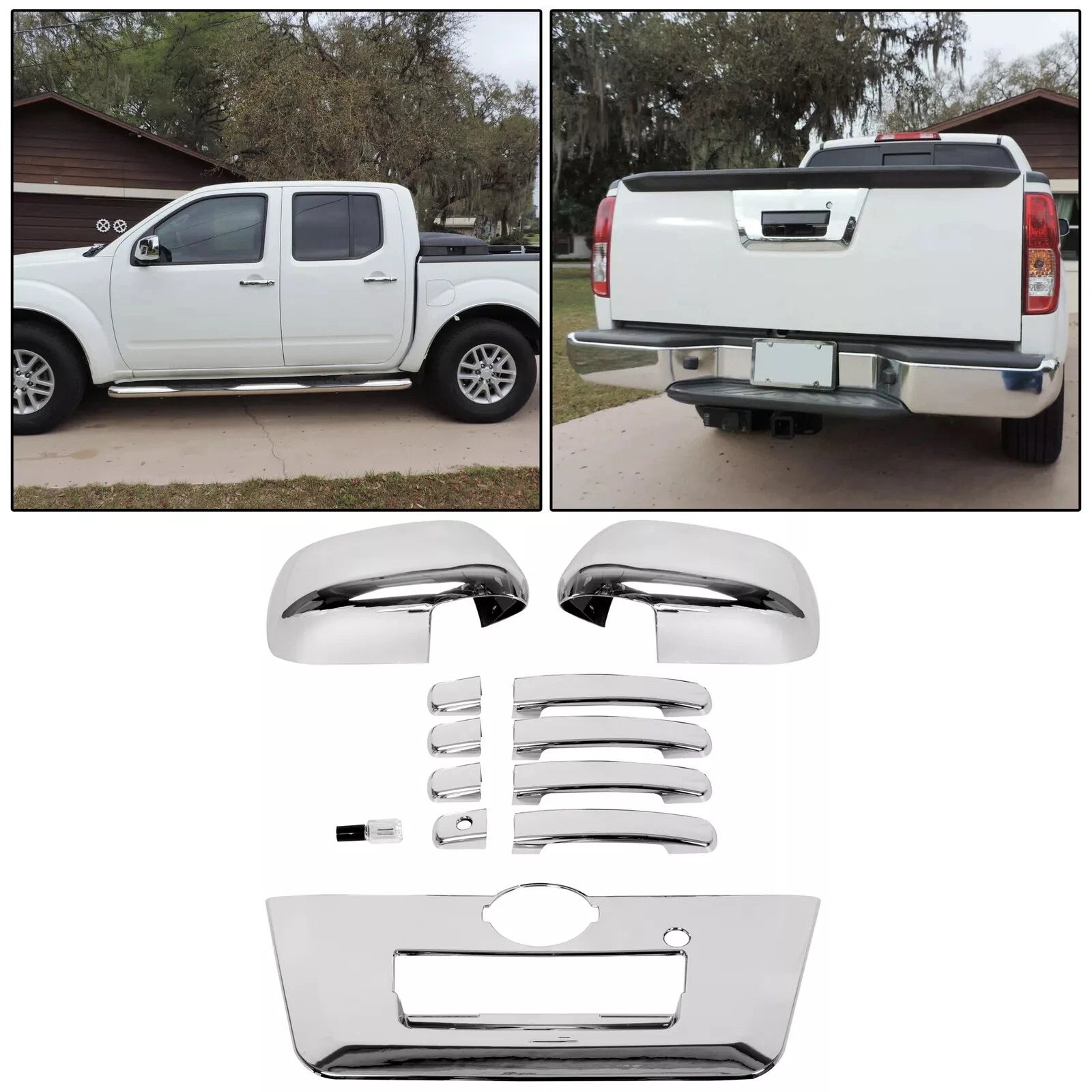 Chrome Mirror & Door Handle Set for Nissan Frontier (2013–2019) - PSG Keyhole & Tailgate Cover