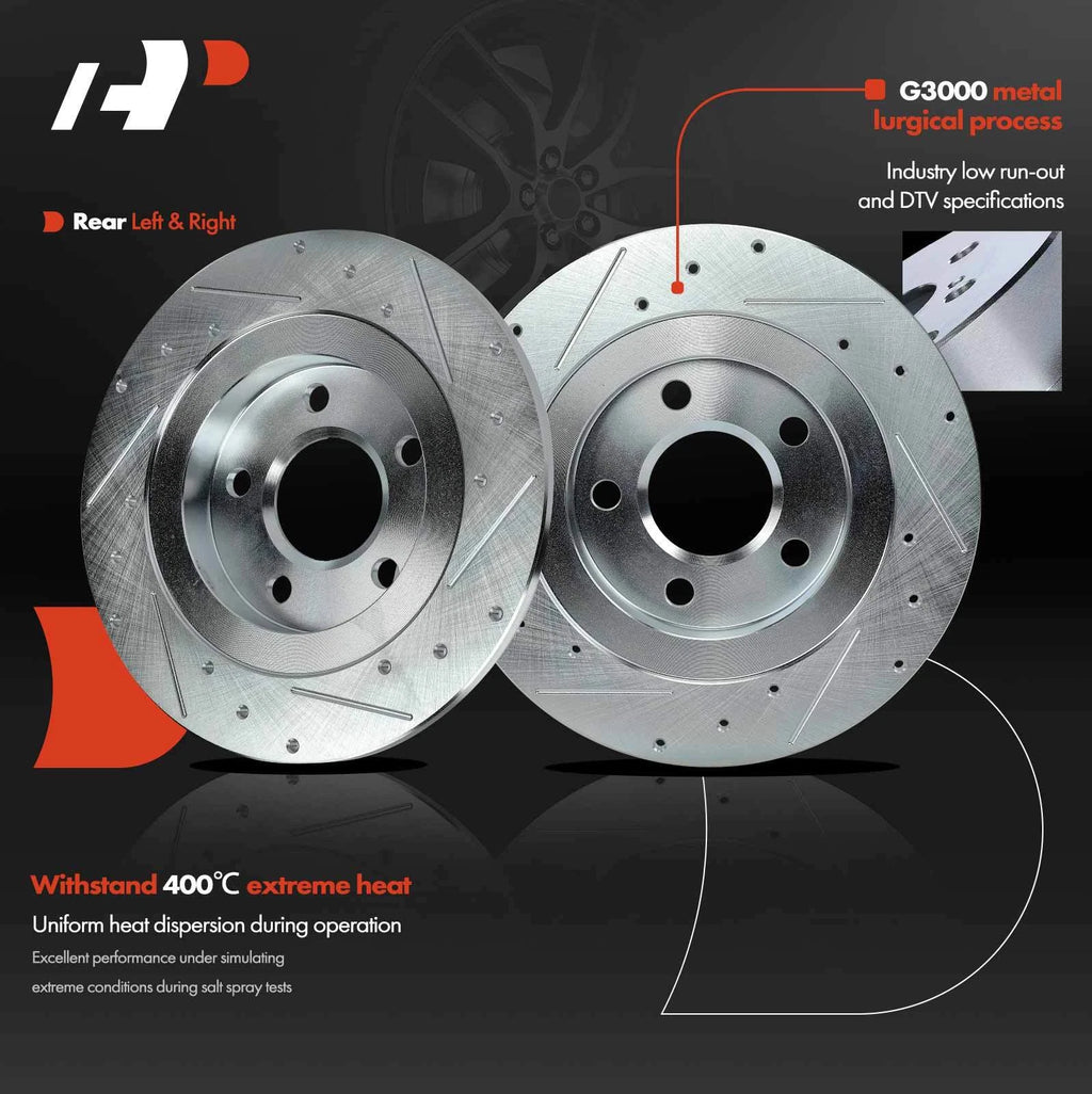 Rear Drilled Brake Rotors and Ceramic Pads for Cadillac DeVille (1977–2005)