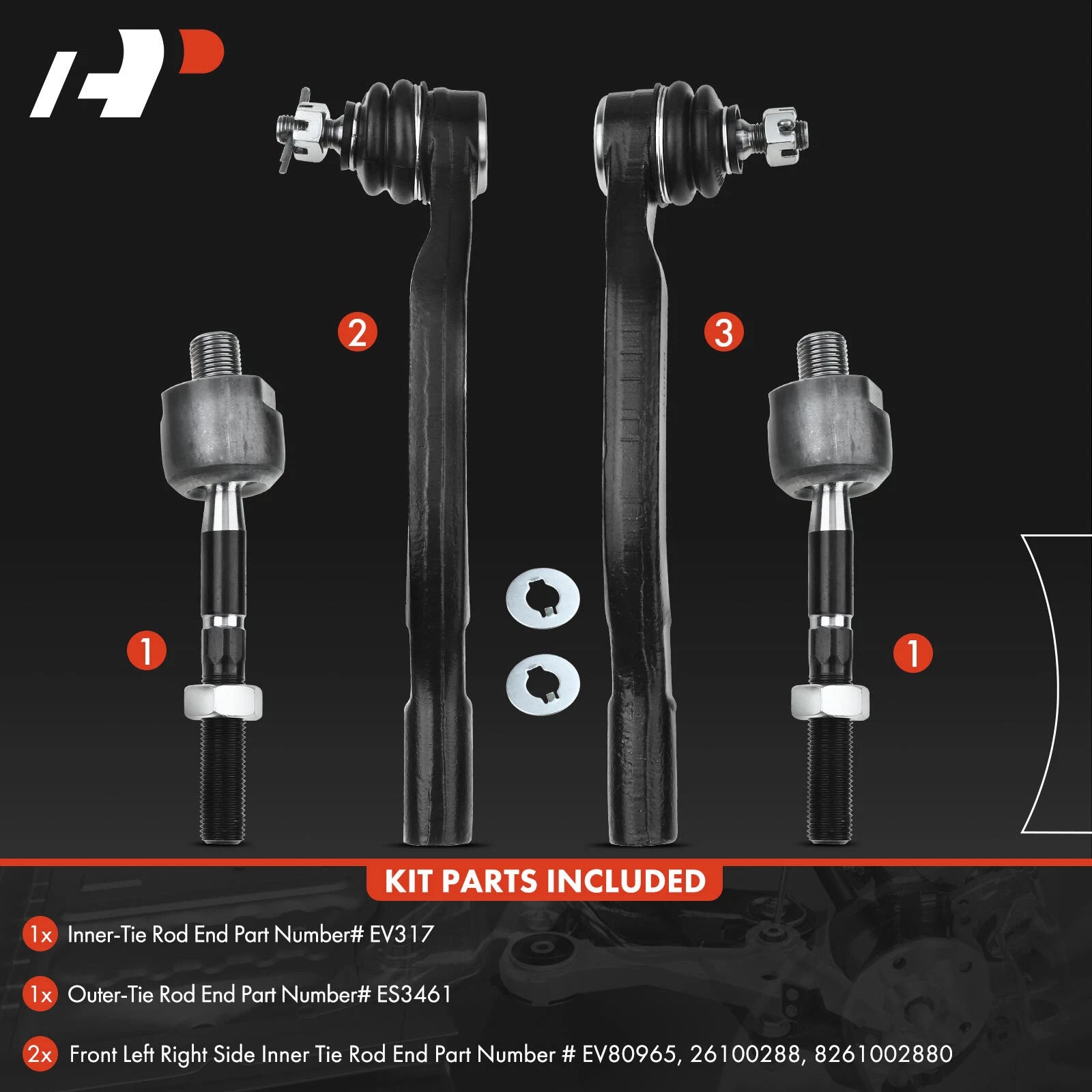 Set of 4 Inner & Outer Tie Rod Ends for Honda Accord (1998–2002) Acura TL (1999–2003) CL
