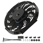 12 Inch Universal Radiator Cooling Fan Mount Kit 2250RPM 10 Blades Black