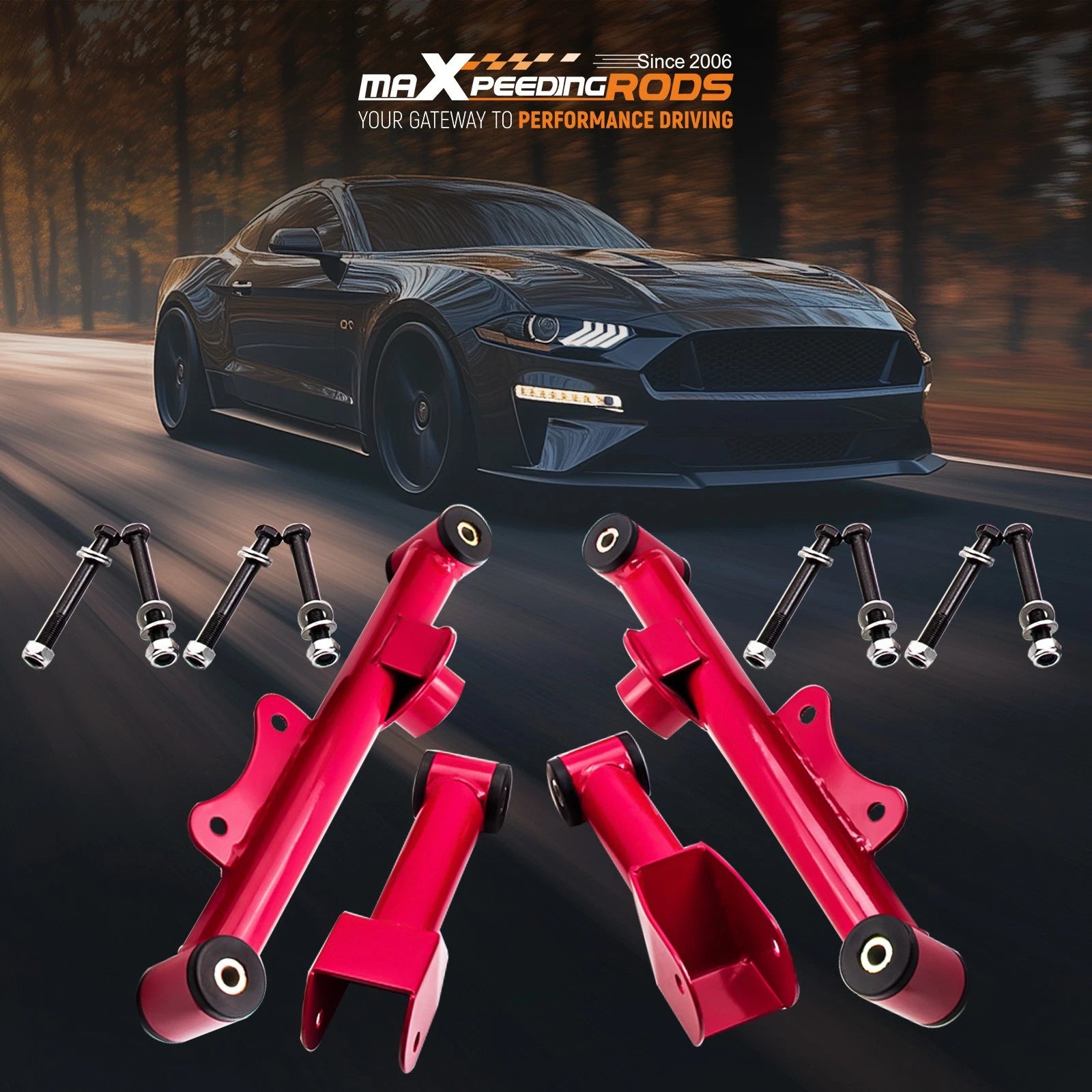 Complete Rear Tubular Control Arms Assembly for Ford Mustang GT (1979–2004) Red