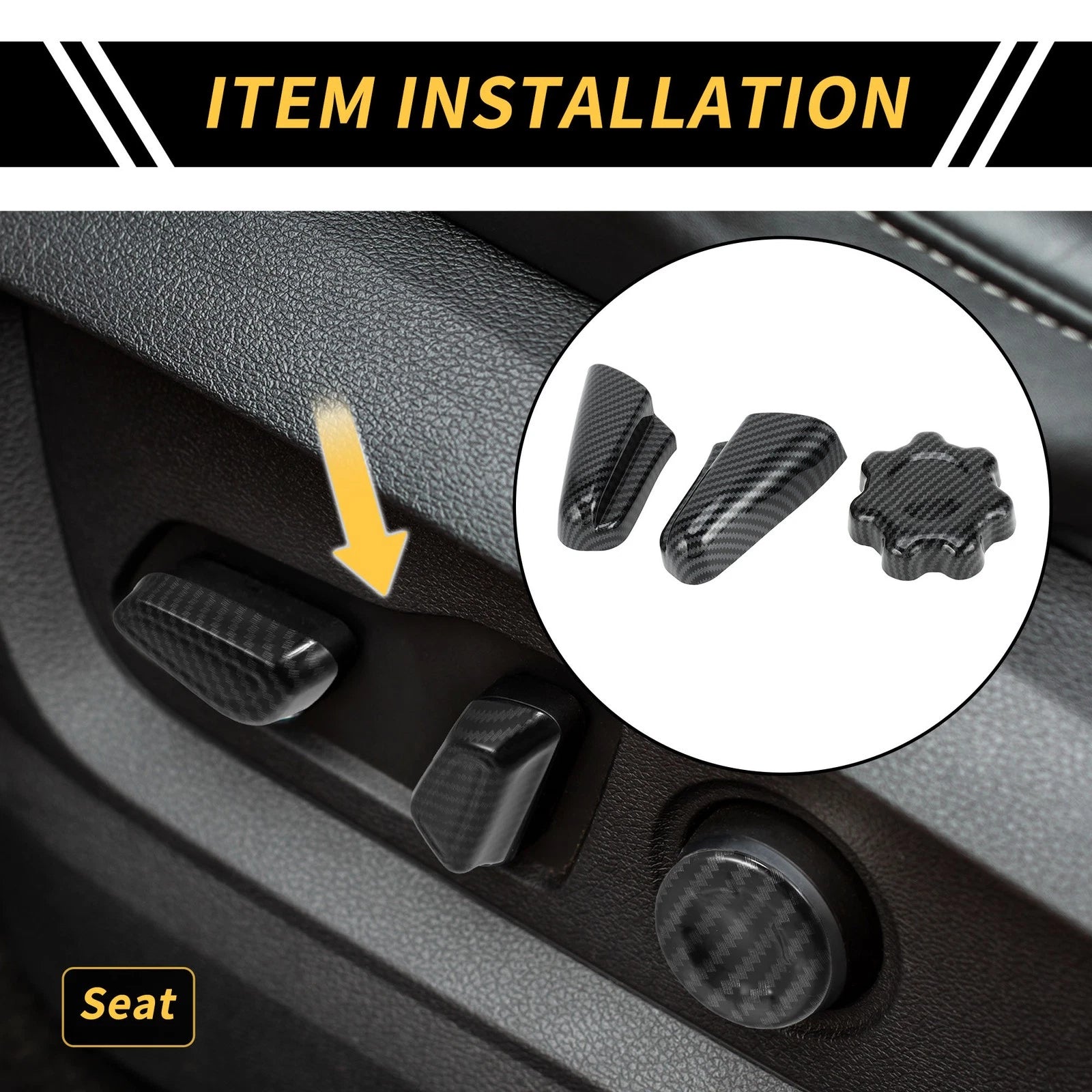 Set of 4 Carbon Fiber Pattern Seat Switch Control Button Trim for Toyota Tacoma (2016–2023)
