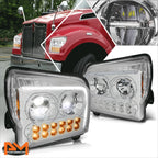 Full LED DRL Sequential Turn Signal Headlights for Kenworth W990 (2019–2024)