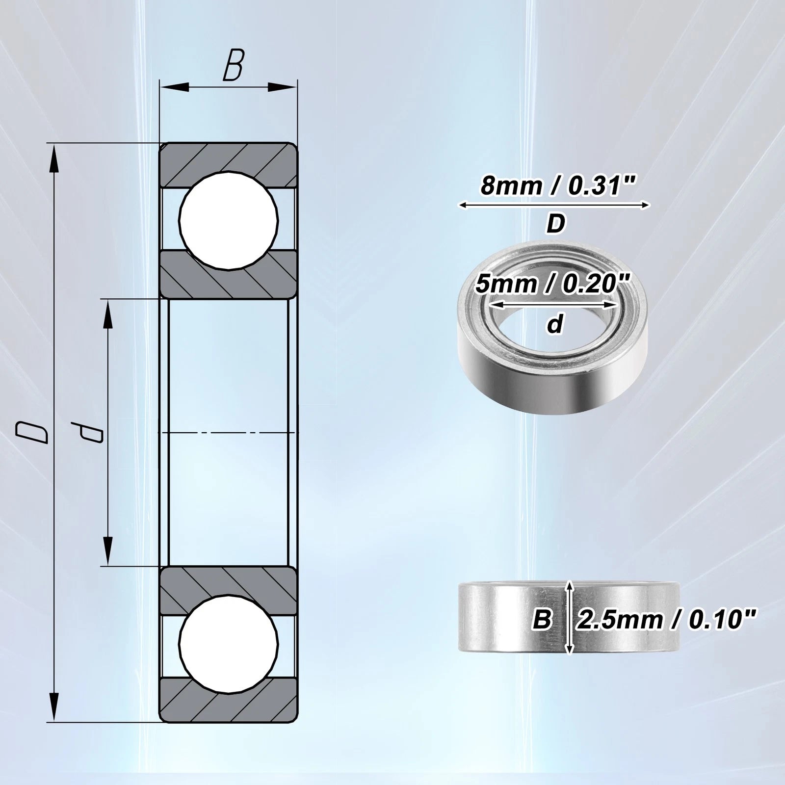 5 Pcs SMR85ZZ Deep Groove Ball Bearings for Car 