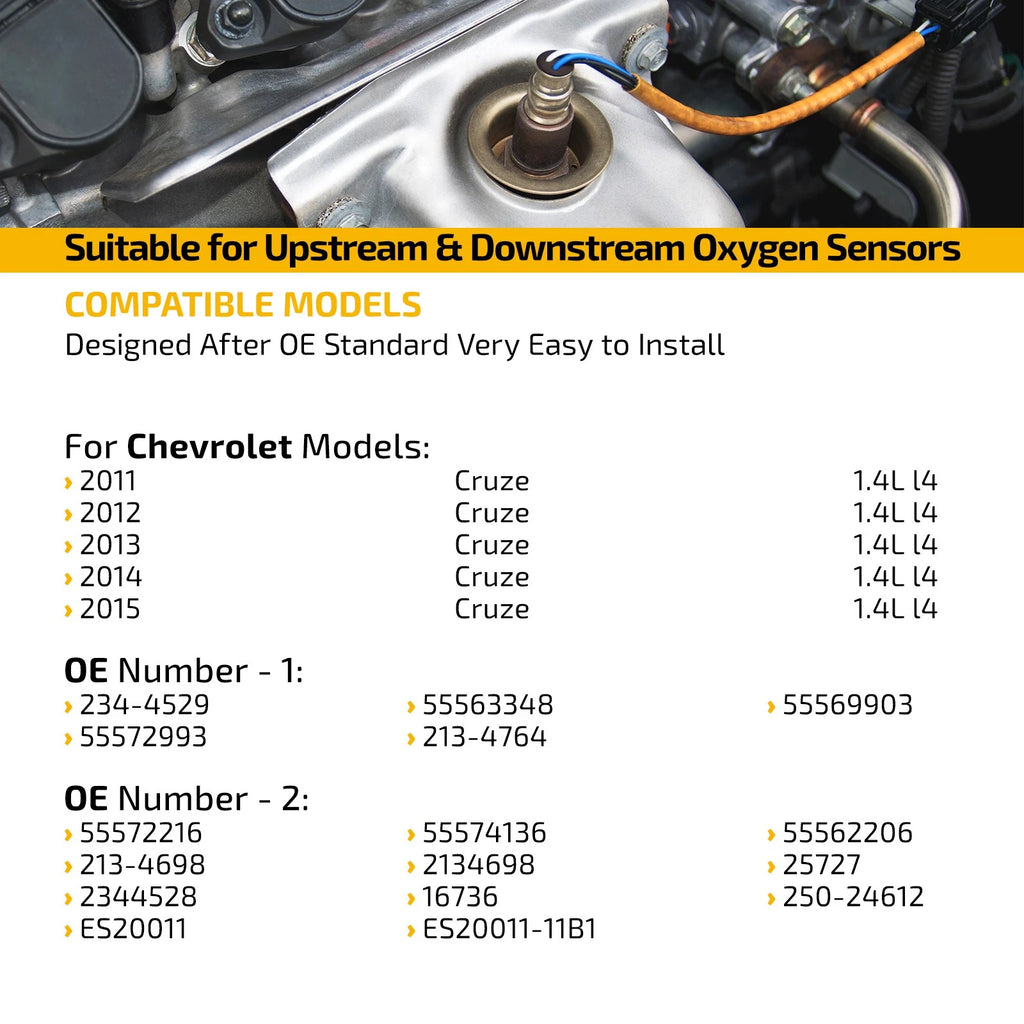 2X Oxygen Sensor Upstream & Downstream for Chevrolet Cruze (2011–2015)