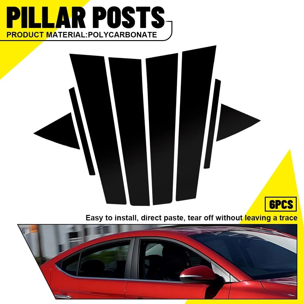 8X Black Pillar Post Door Window Trim for Hyundai Elantra Sedan (2017–2020)