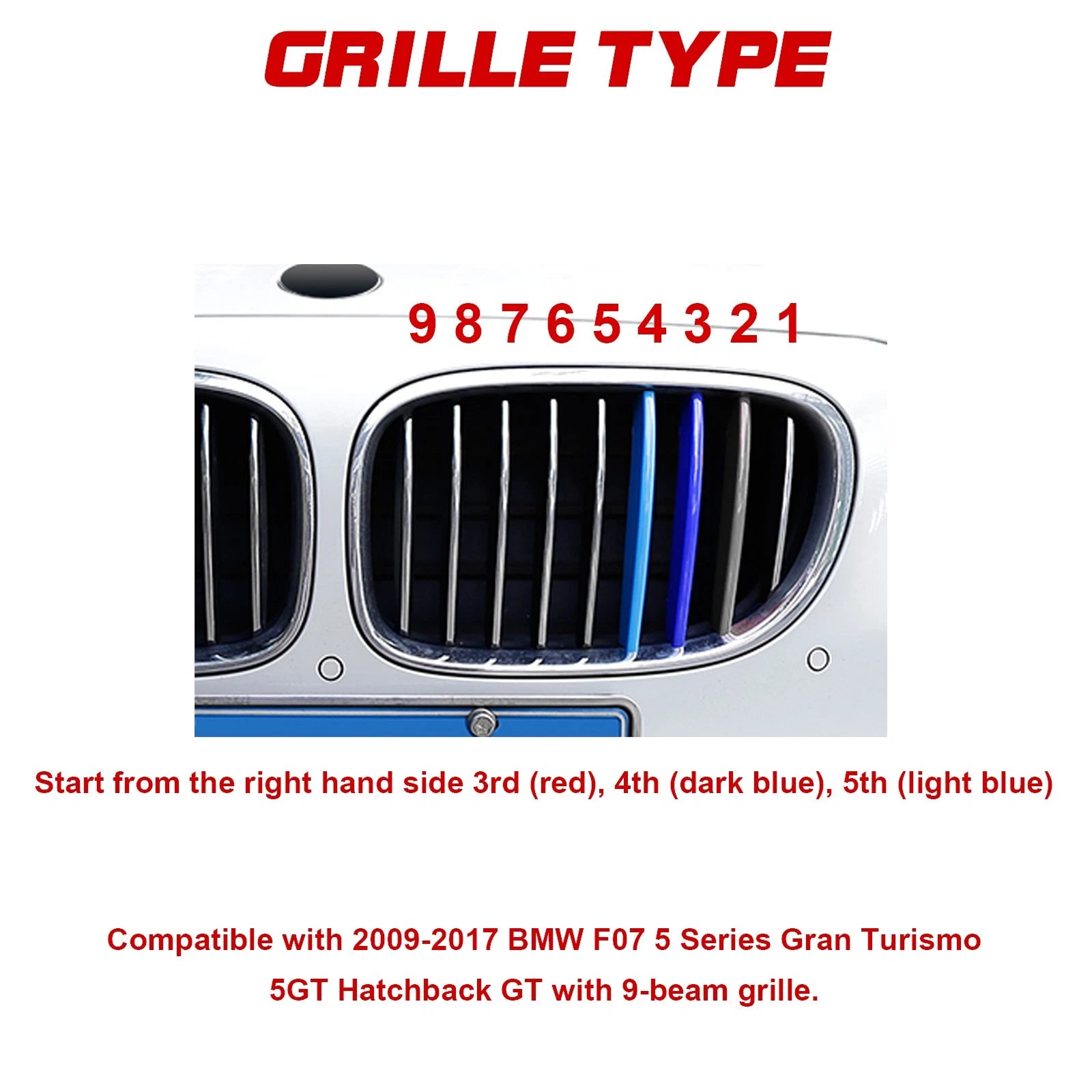 M-Color Stripe Kidney Front Grille Insert Trims for BMW 5 Series GT F07 (2009-2017)