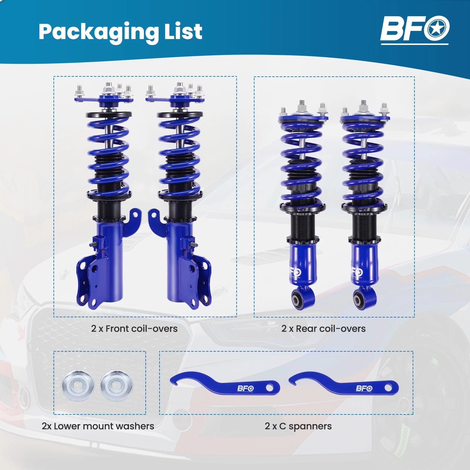 Set of 4 Coilovers Suspension Kit for Mitsubishi Lancer Sedan (2008–2016)