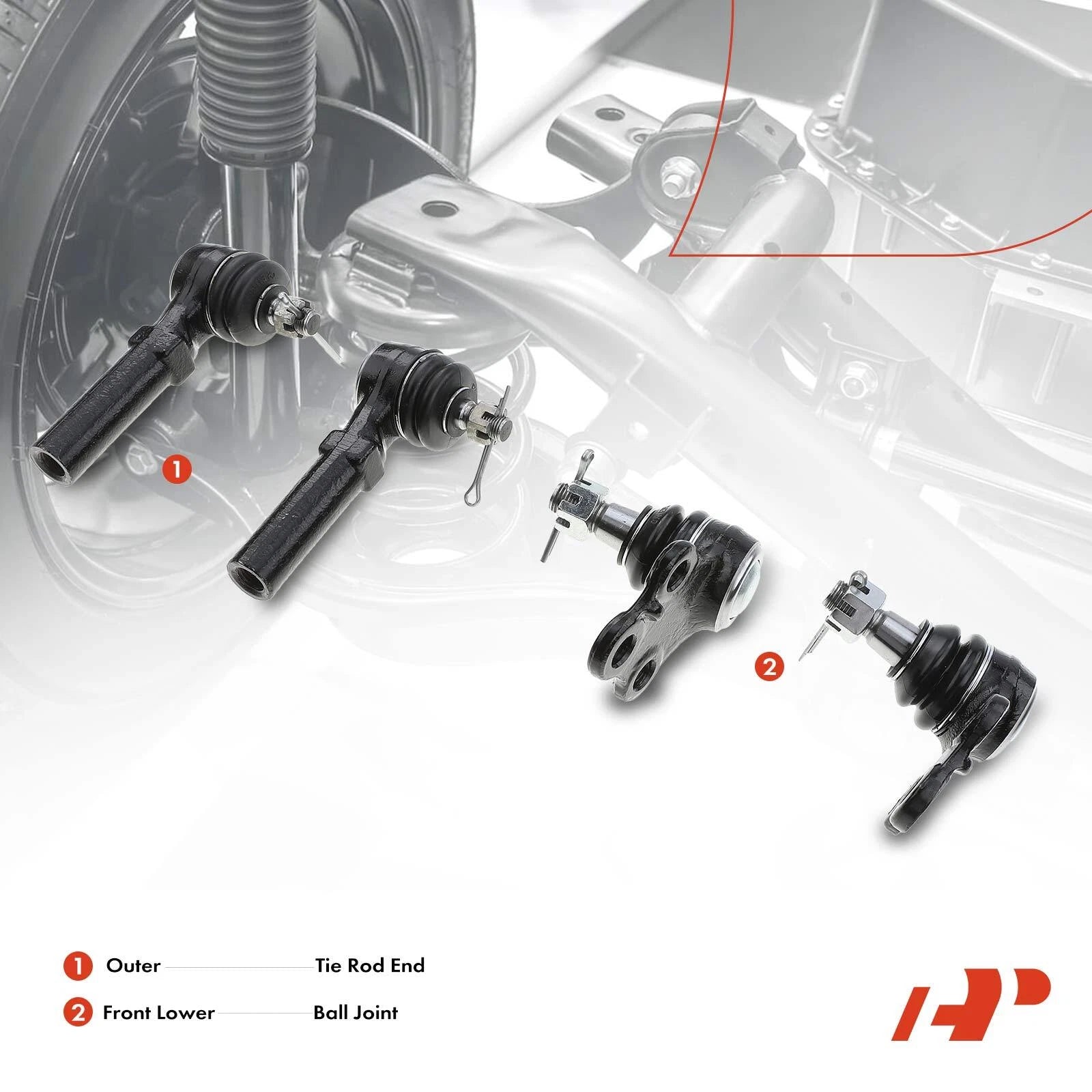 Set of 4 Outer Tie Rod Ends for Nissan Quest (1993–2002)