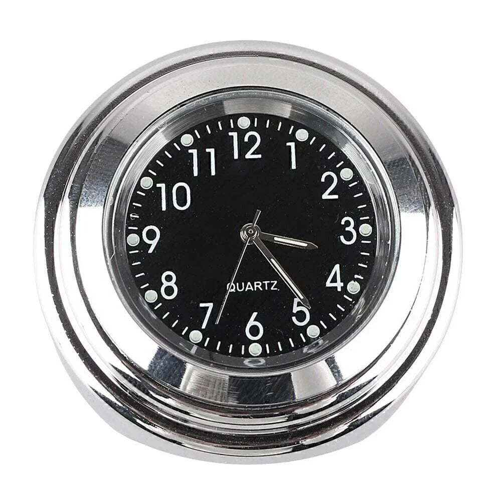Chrome Black Dial Handlebar Glow-Watch Clock for Bike (Fits Most Bikes)