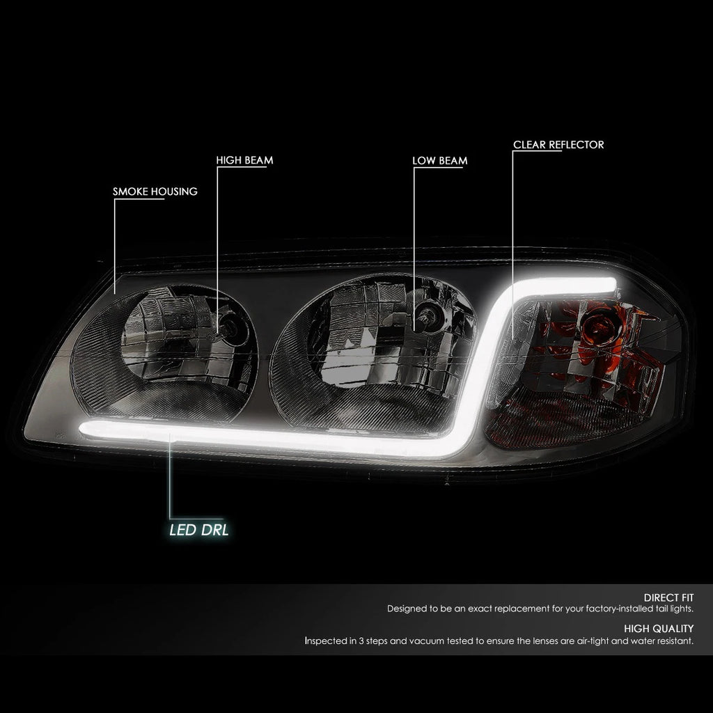 LED DRL Tube Headlights for Chevy Impala (2000–2005) - Smoked Clear