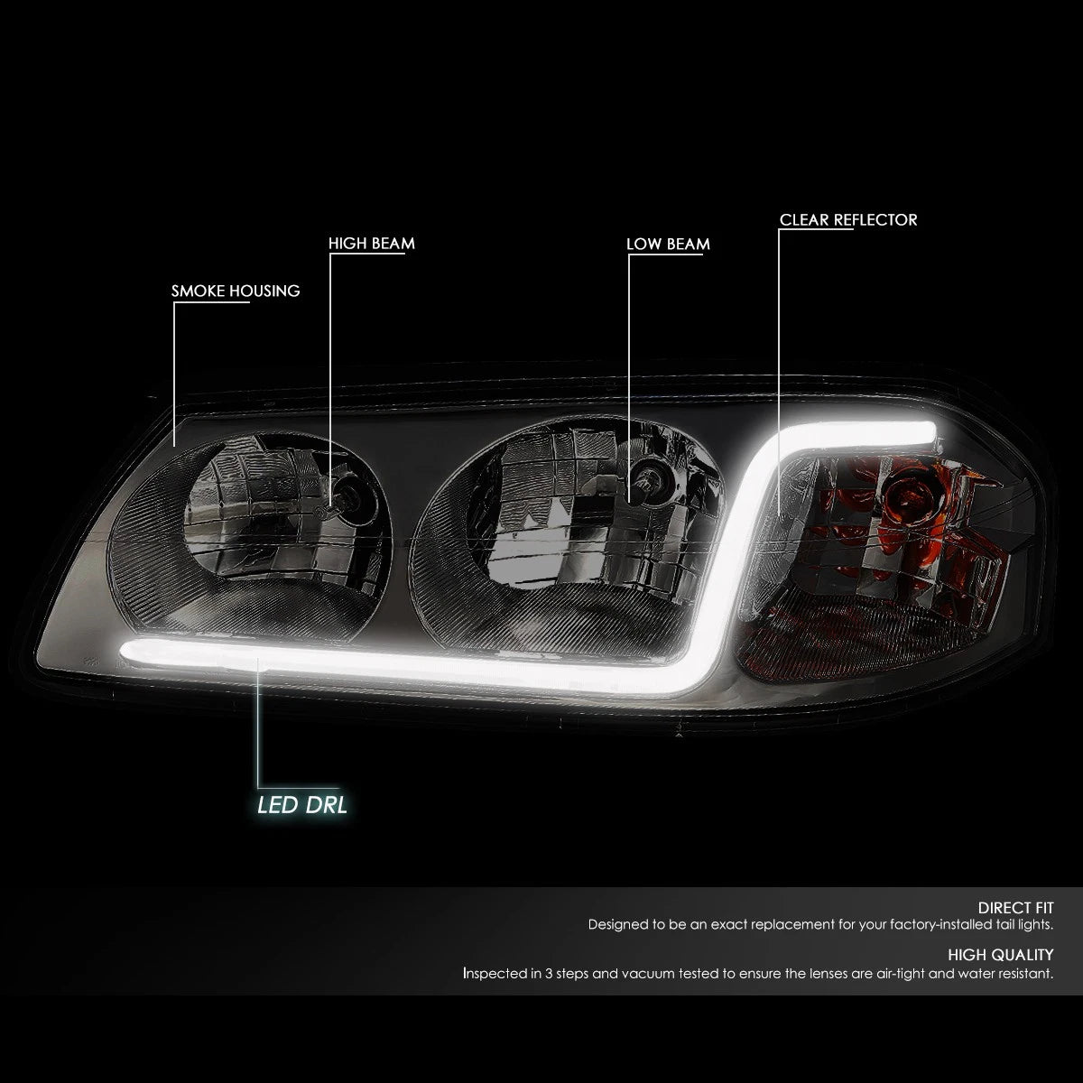 LED DRL Tube Headlights for Chevy Impala (2000–2005) - Smoked Clear