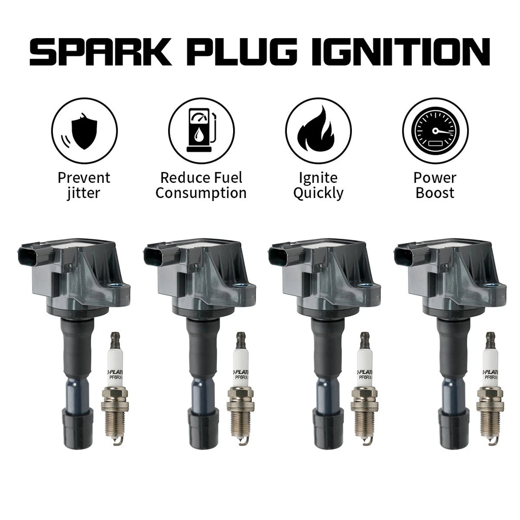Set of 4 Ignition Coils + 4 Spark Plugs for Honda Fit (2009–2014)