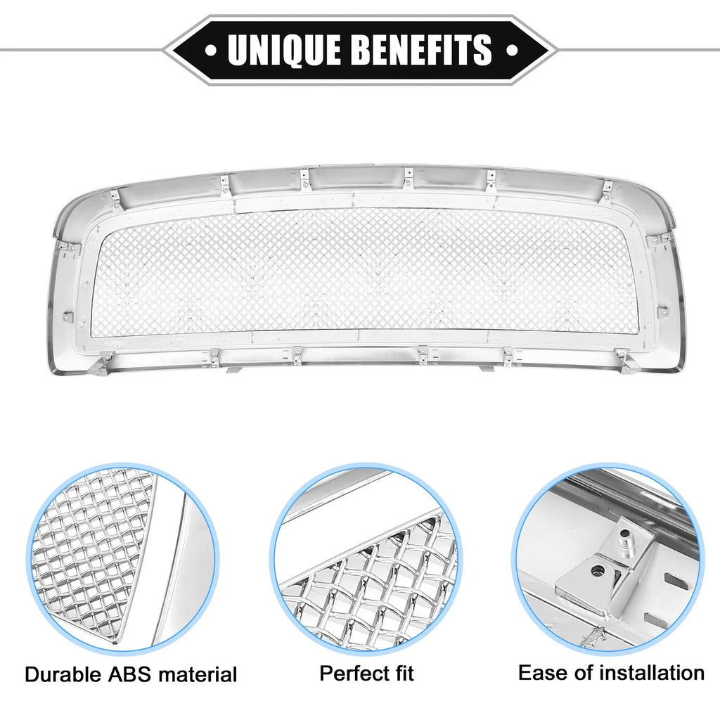 Front Grille Assembly for Dodge Ram 1500 (2009–2010) Chrome Silver Tone