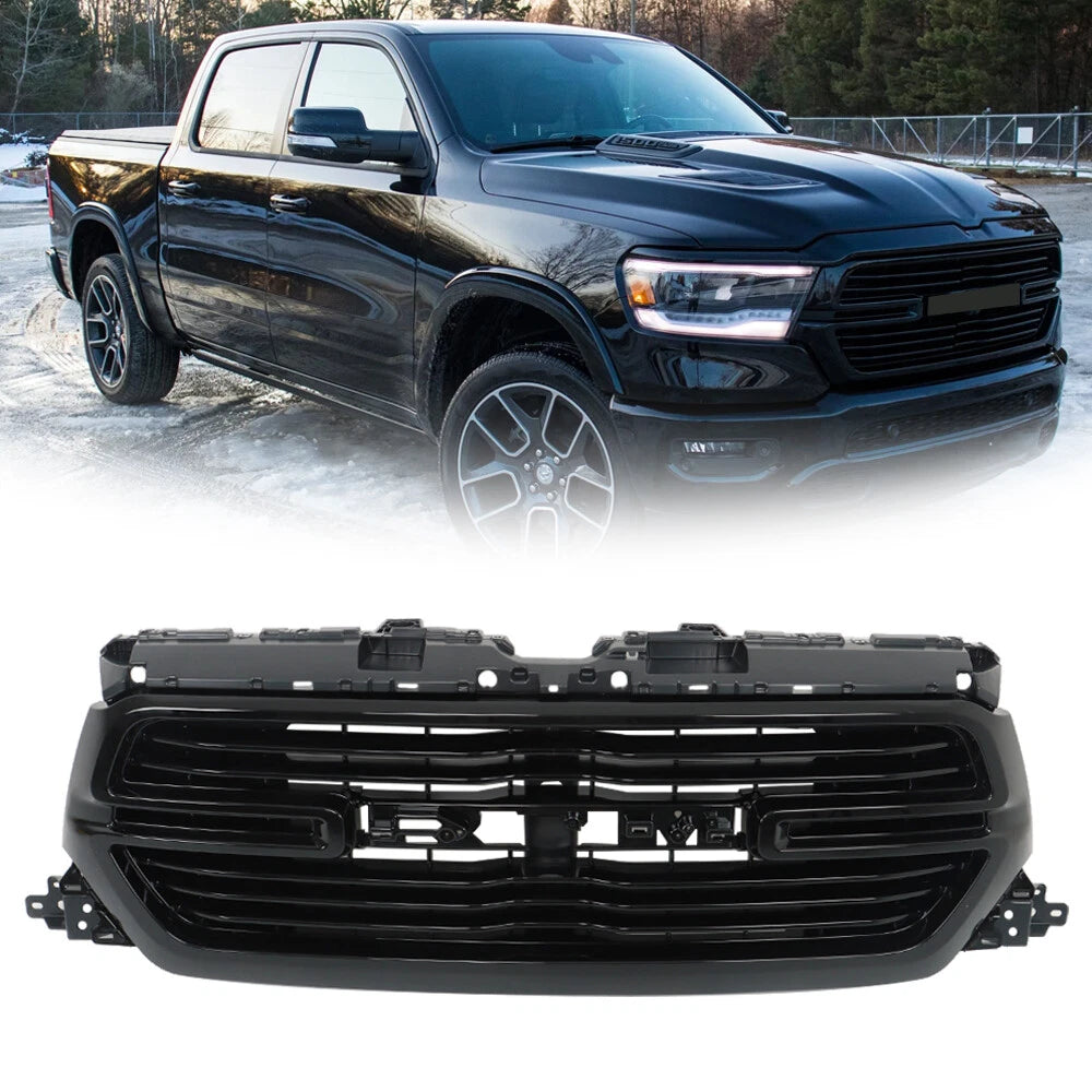 Front Upper Grille for Ram 1500 (2019-2022) Glossy Black Plastic
