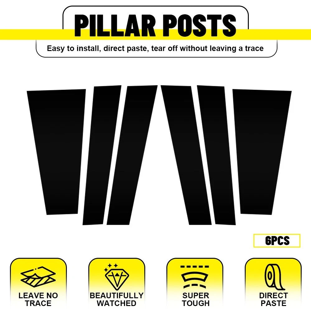 6X Black Pillar Posts Door Window Trim Decal Cover for Toyota Sienna (2021–2022)