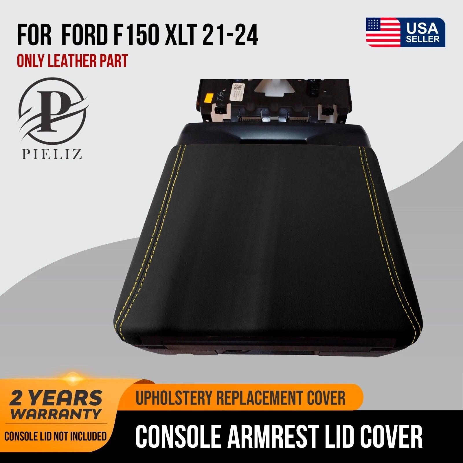Console Armrest Cover for Ford F150 XLT (2021–2024) Yellow Stitch