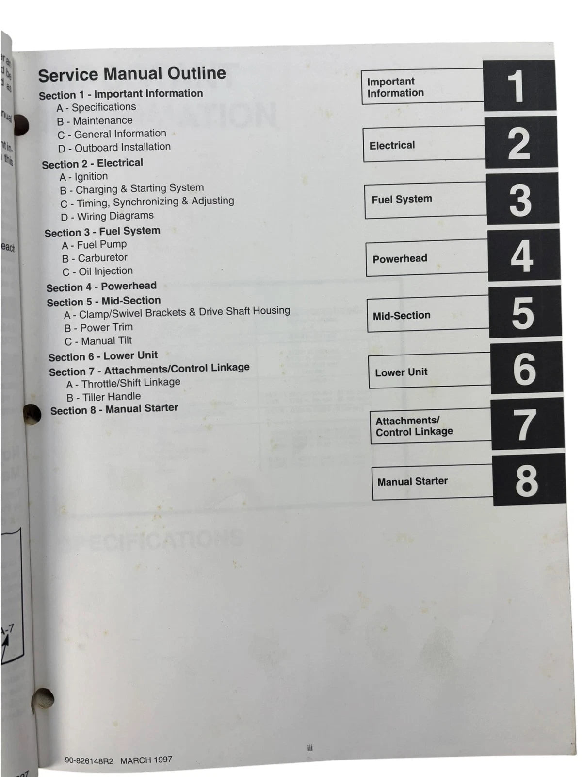 Service Manual for Mercury Mariner Outboards 90-826148R2 (1997)