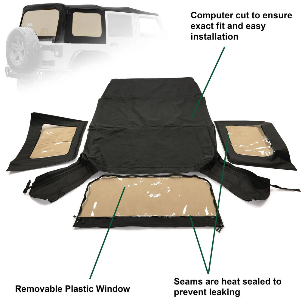Soft Top for Jeep Wrangler 4DR JK (2010–2018) with Tinted Windows