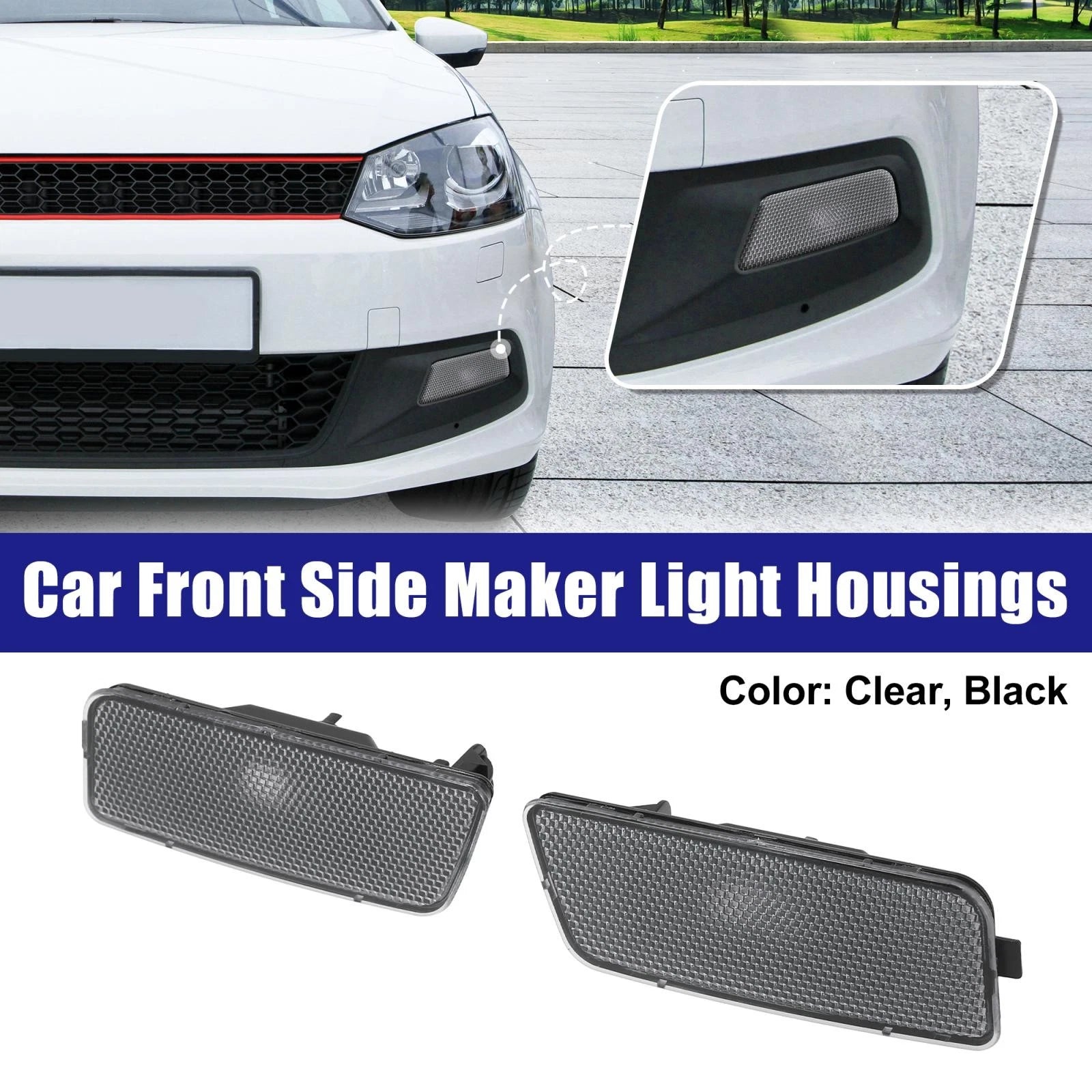 Pair Front Bumper Side Marker Light for VW Golf GTI (Clear Black) 782685432634