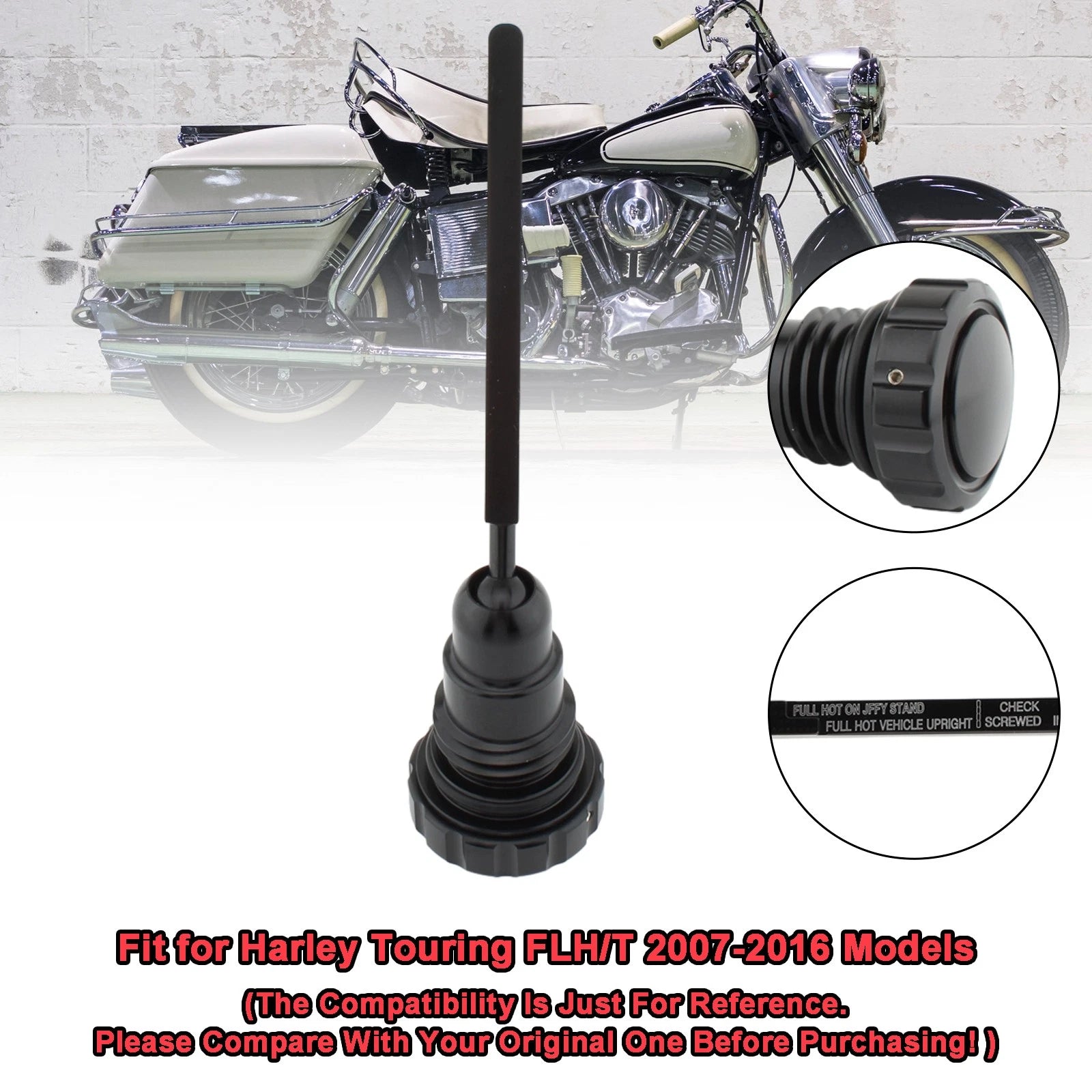 Oil Dipstick Tank Cap Plug for Harley Touring FLH/T (2007–2016) Black