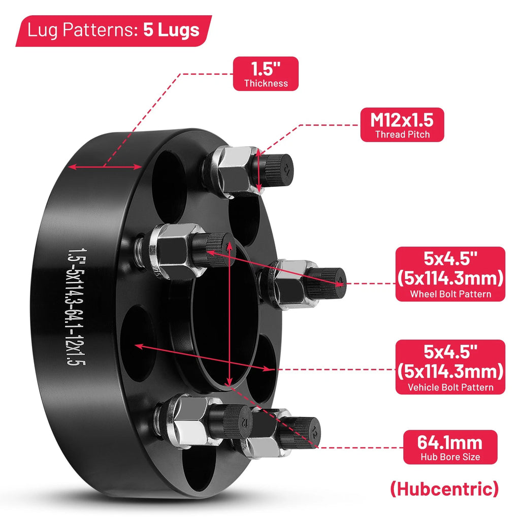 4X 1.5" Hubcentric Wheel Spacers for Honda Acura (5x114.3, 64.1mm Bore, M12x1.5)