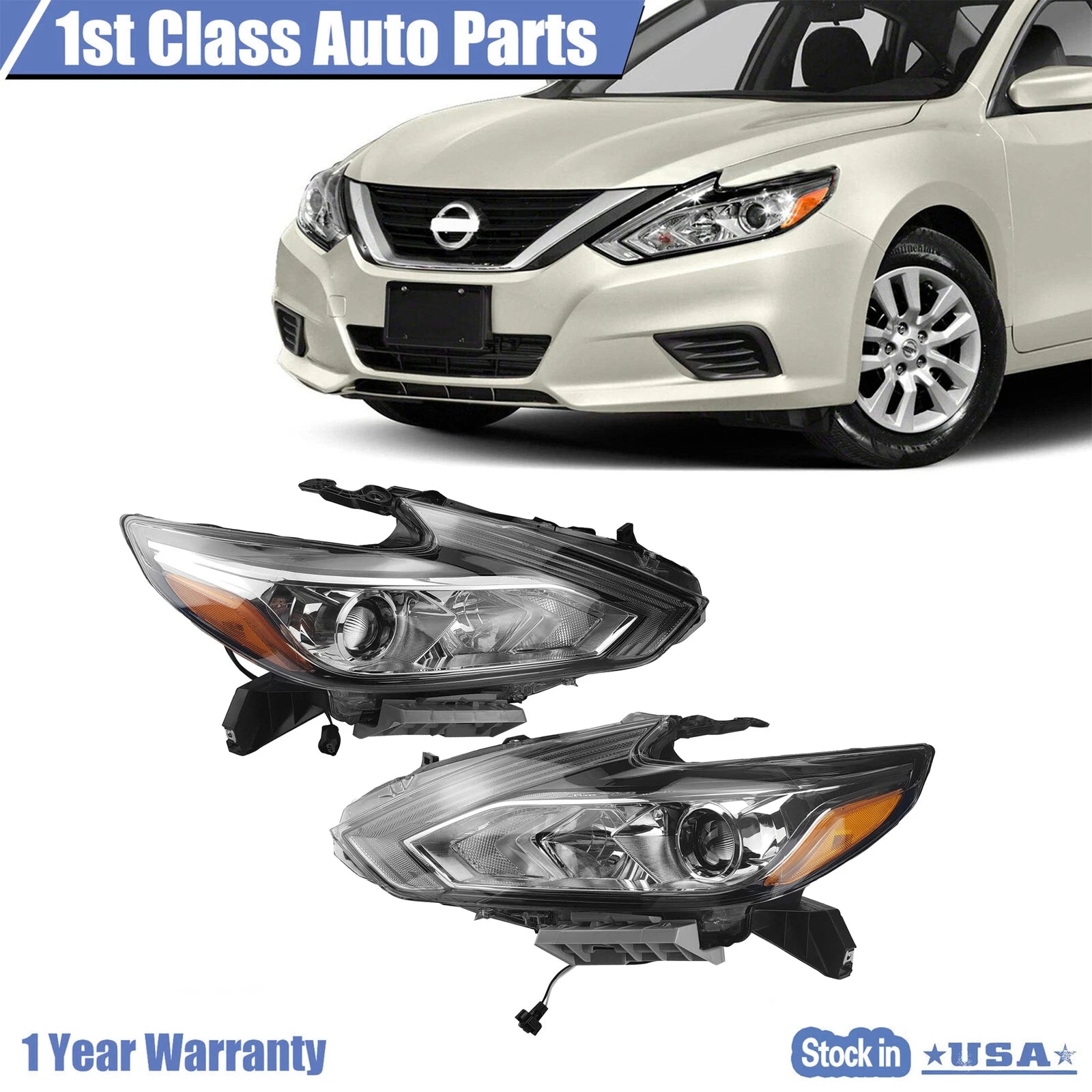 2X Halogen Headlight for Nissan Altima (2016–2018) W/o LED Right & Left