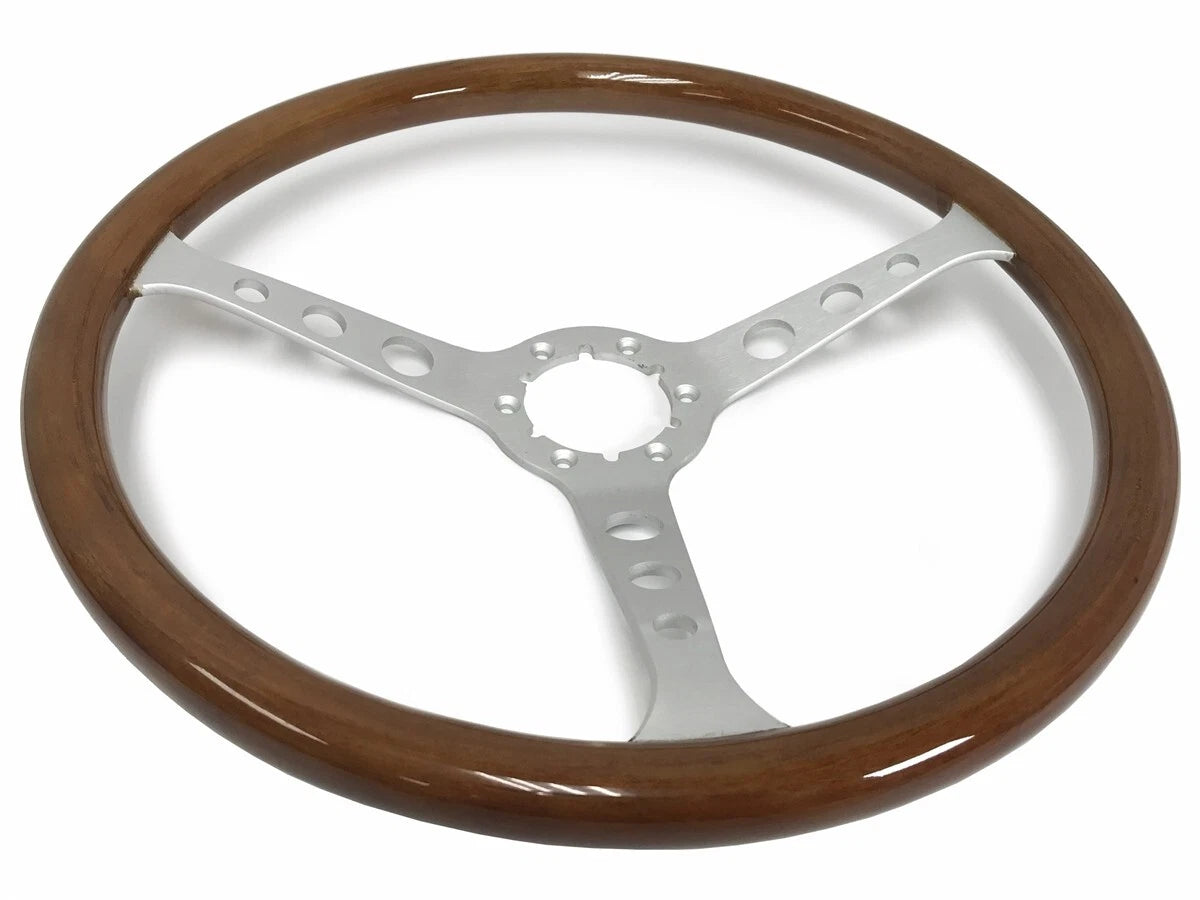 3-Spoke Walnut Wood Steering Wheel Replacement for Universal 15 inch (–)