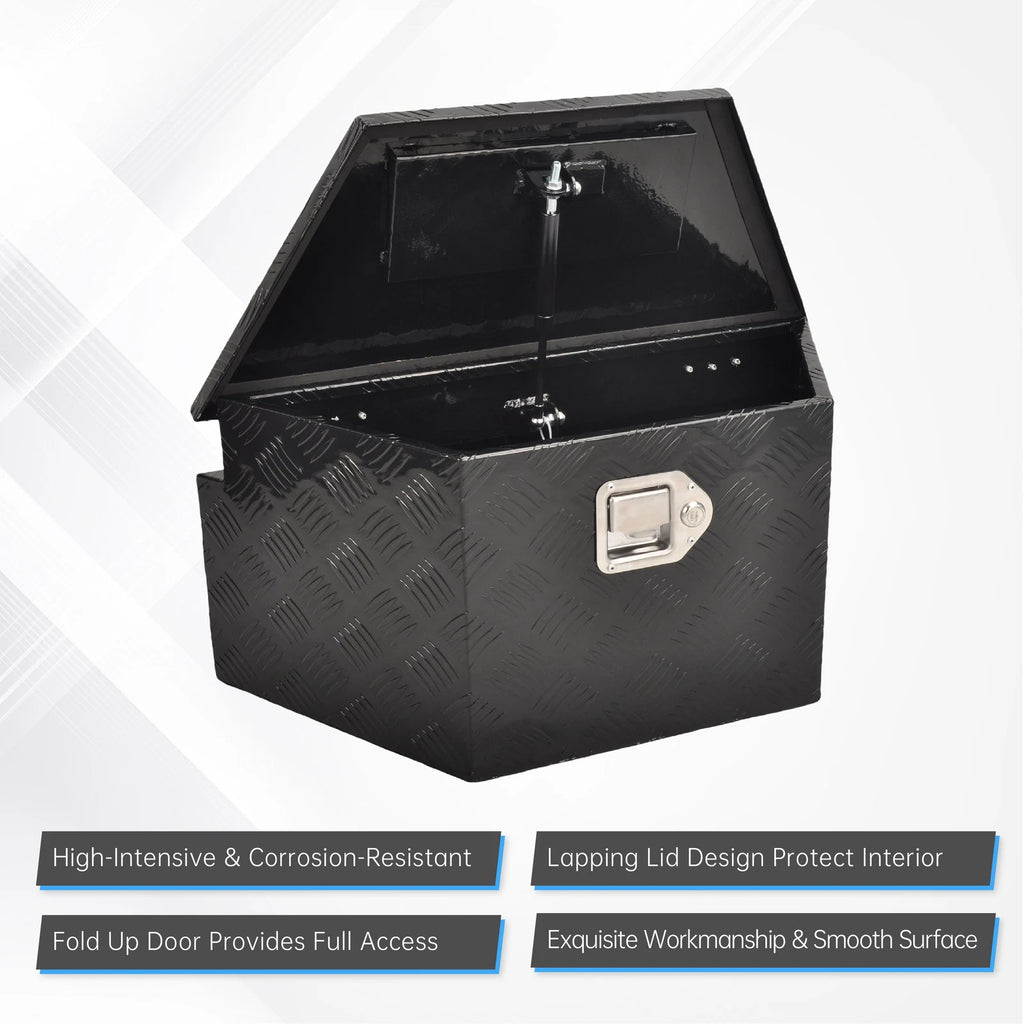 Tool Box for Pickup Truck (26"x13.3"x12") - Black Aluminum, Lock & Key