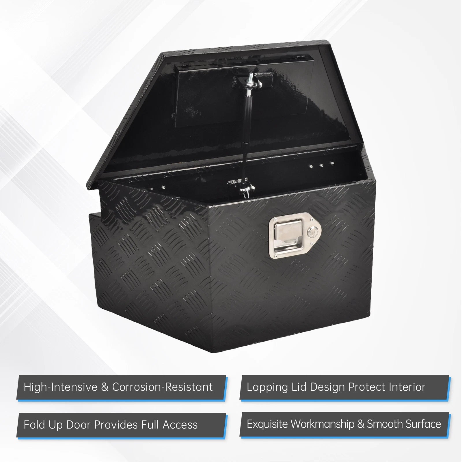 Tool Box for Pickup Truck (26"x13.3"x12") - Black Aluminum, Lock & Key