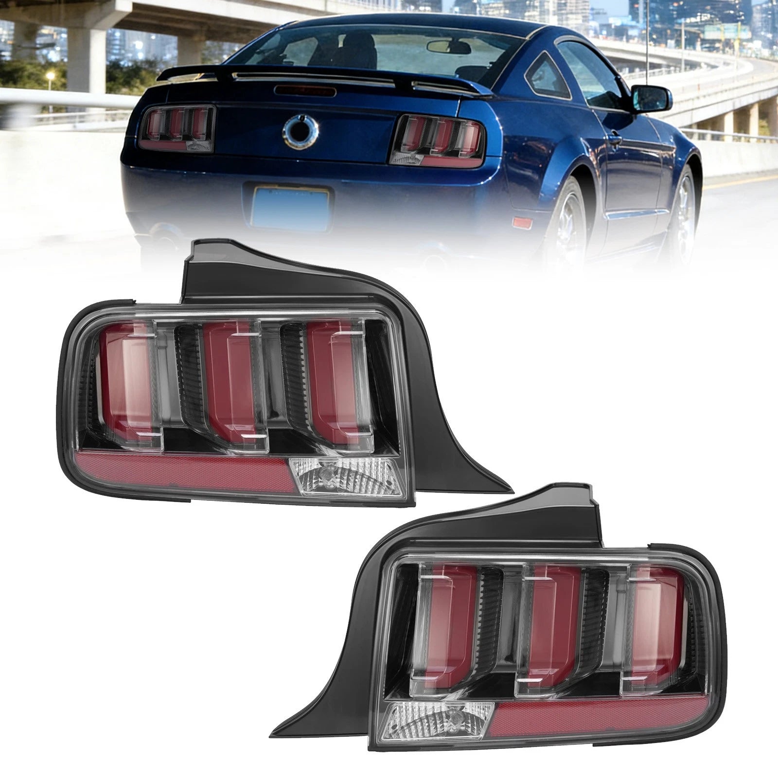 Clear LED Tube Tail Lights for Ford Mustang (2005–2009)