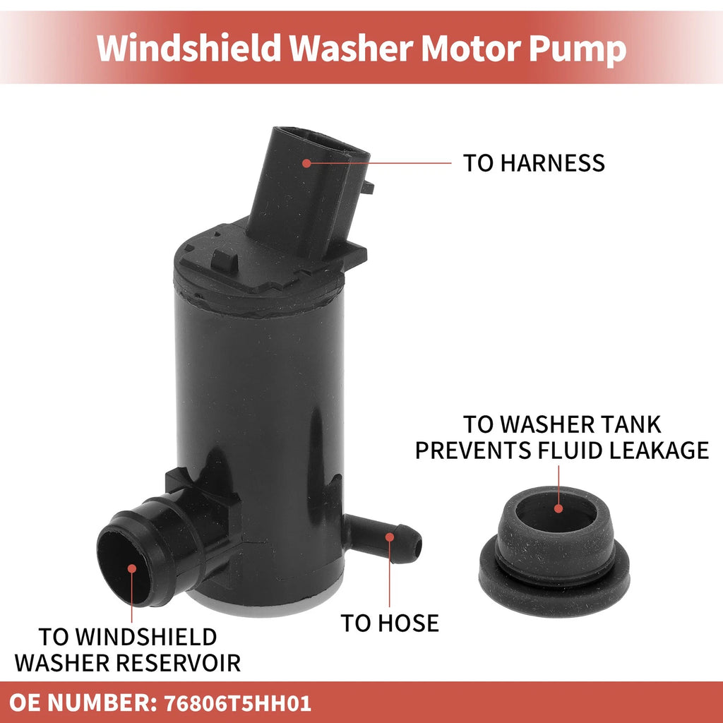 Windshield Washer Pump w/ Grommet for Honda Fit (2007–2019) No. 76806T5HH01