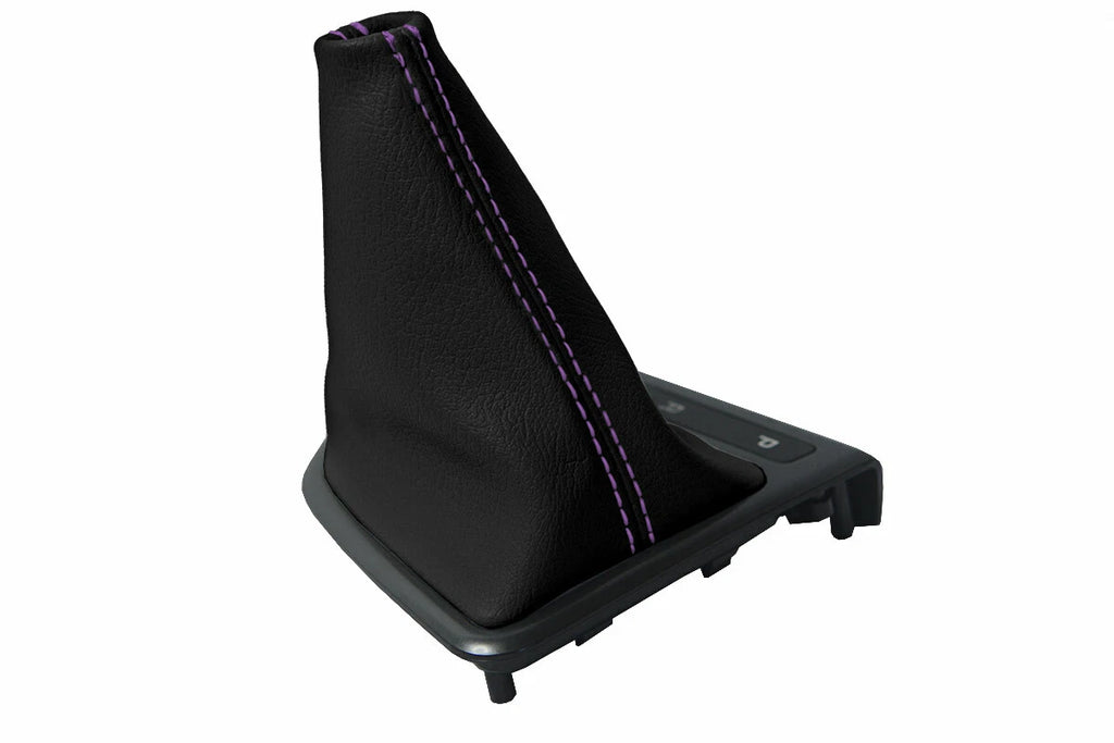 Leather Automatic Shift Boot Cover for Kia Optima (2011–2015) Black Purple Stitch