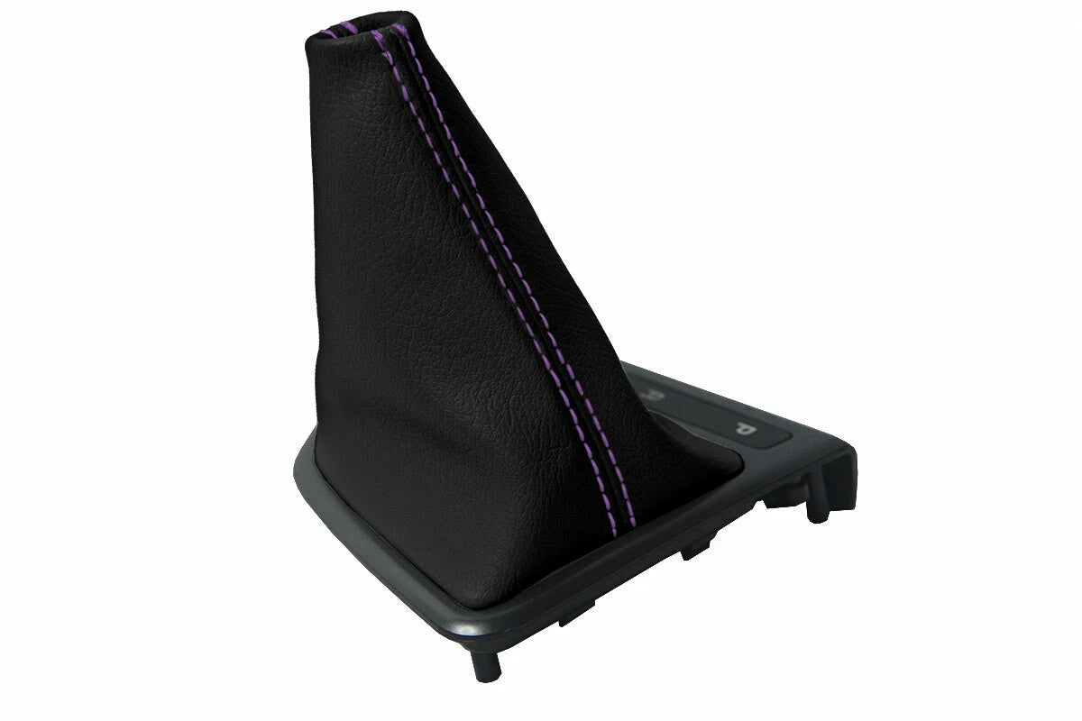 Leather Automatic Shift Boot Cover for Kia Optima (2011–2015) Black Purple Stitch