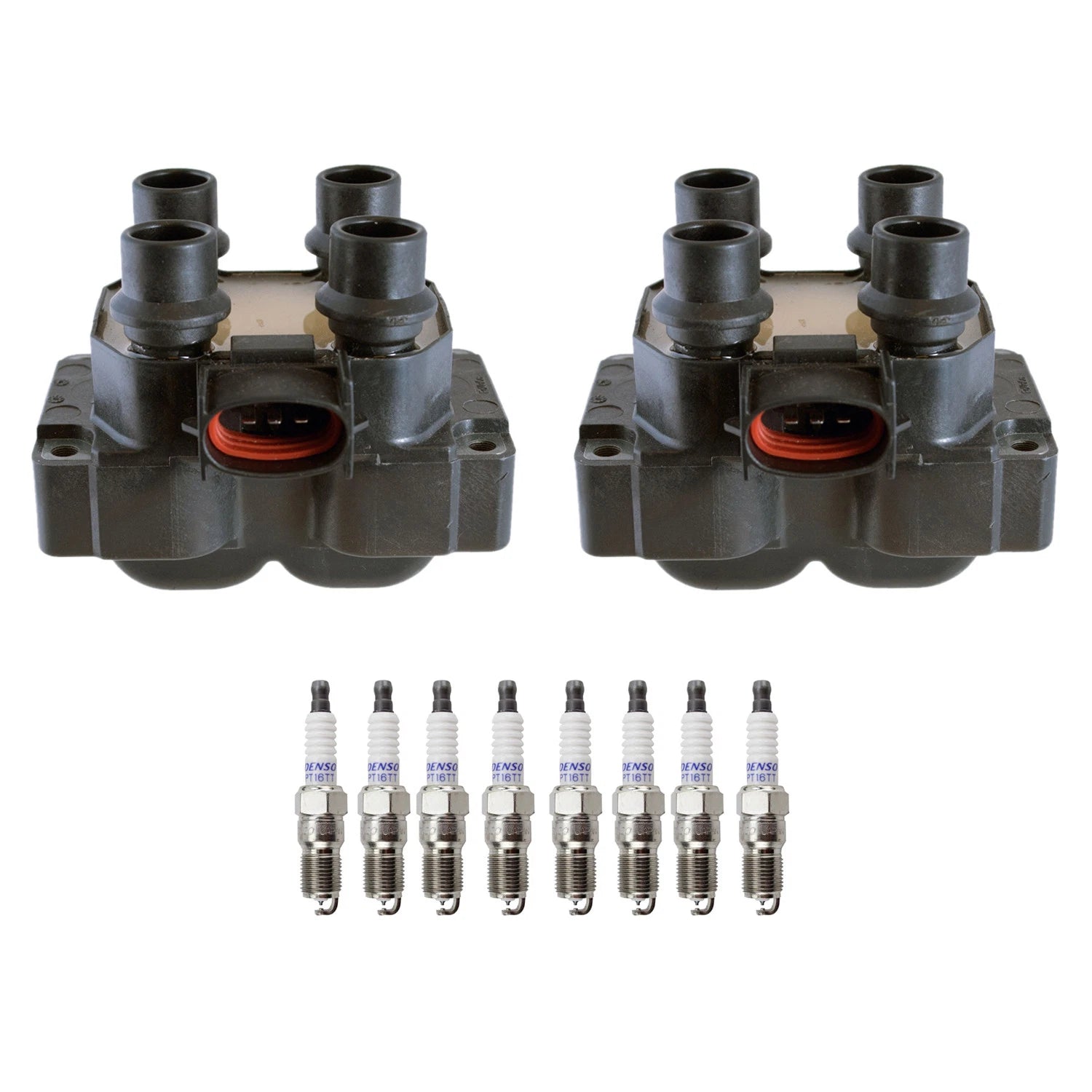 2X Denso Ignition Coil & 8 Platinum Spark Plugs for Ford F-150 F-250 Mustang Ranger
