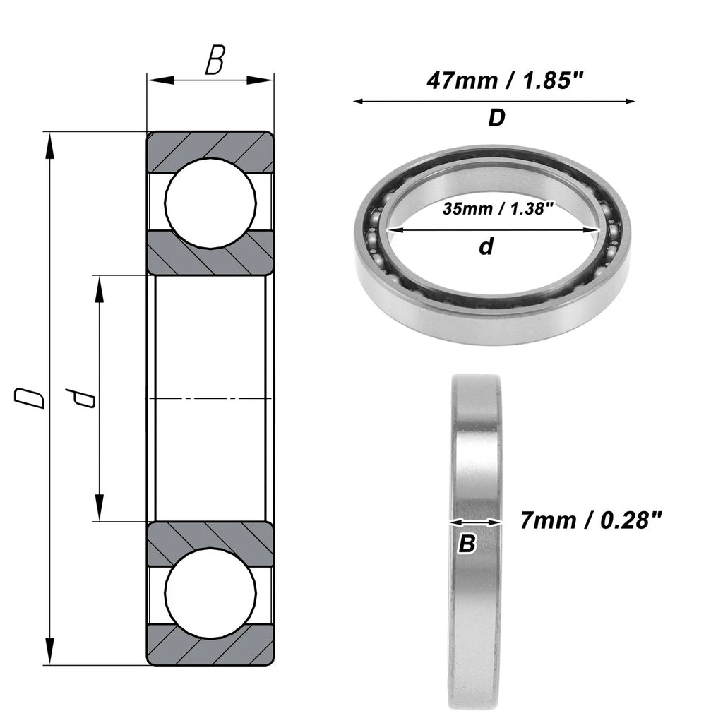 Deep Groove Ball Bearing 35x47x7mm for Scooter Skateboard (1Pc)