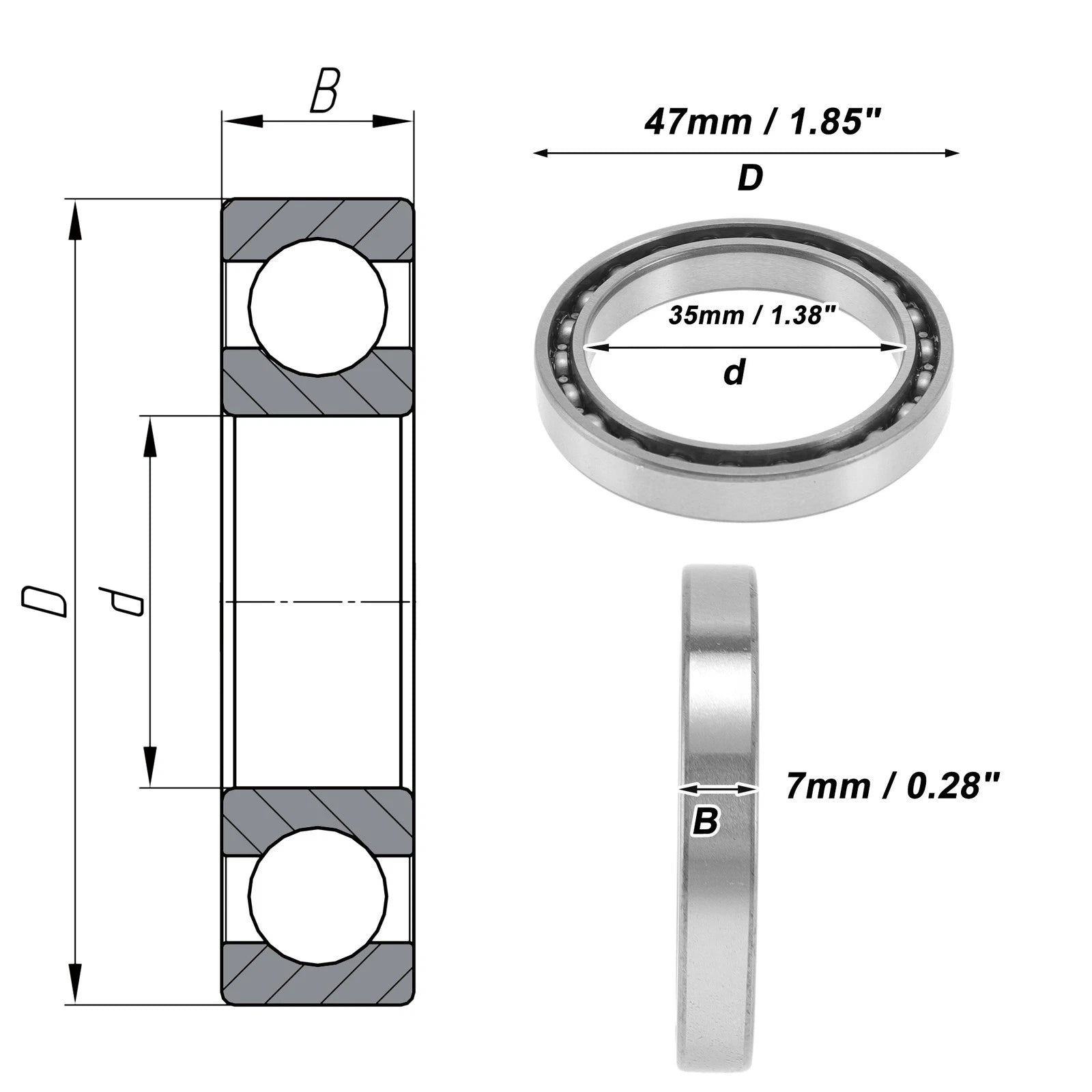 Deep Groove Ball Bearing 35x47x7mm for Scooter Skateboard (1Pc)